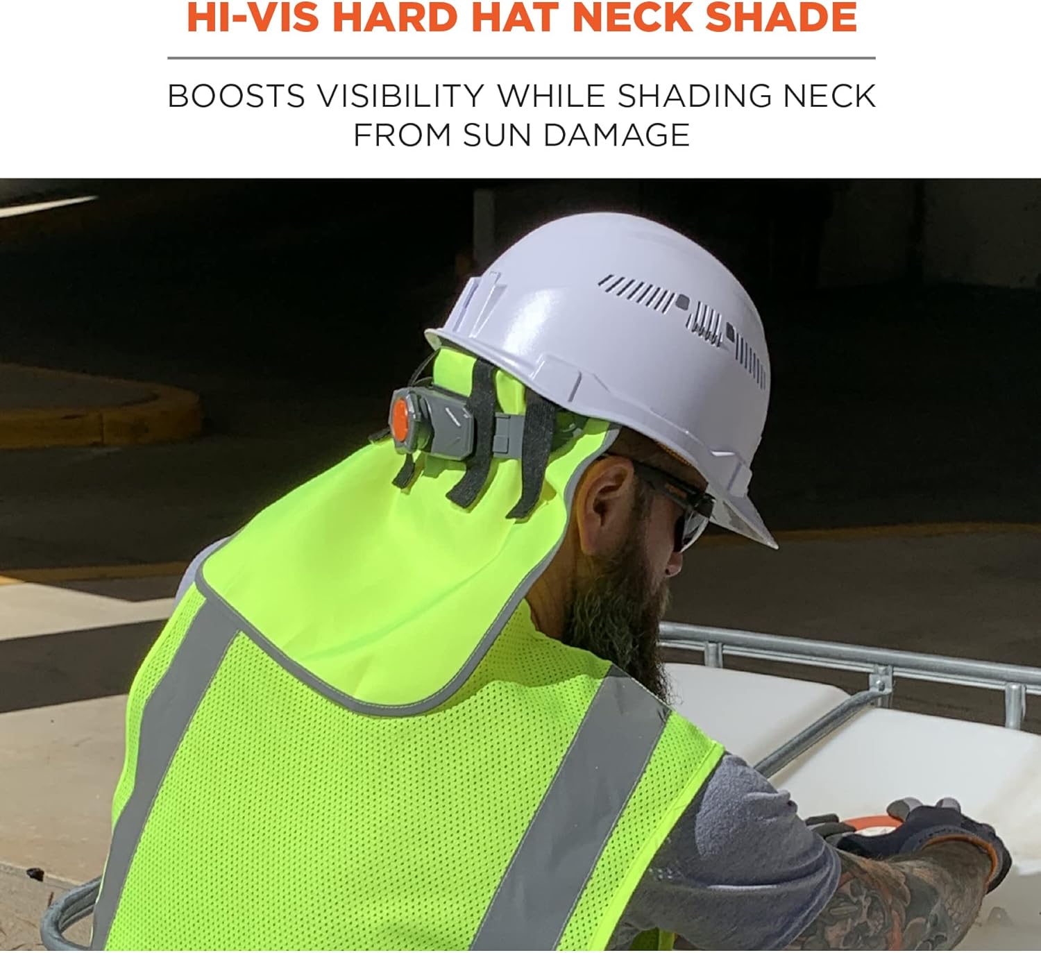 Ergodyne – 29063 GloWear 8006 – Sombra de cuello para casco de alta visibilidad con ribete reflectante, color lima, 1 unidad (paquete de 1)