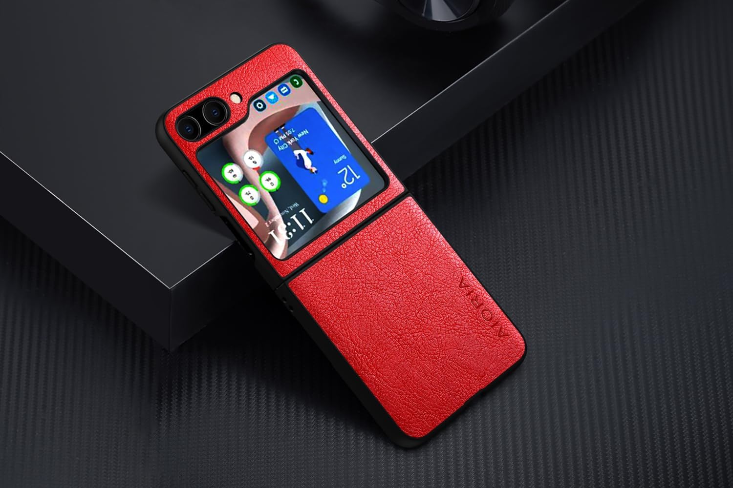 AIORIA Funda para Samsung Galaxy Z Flip5 6.7 “Pantalla Premium PU Cuero Cubierta Retro Diseño de Negocios Funda Protectora Completa para Samsung