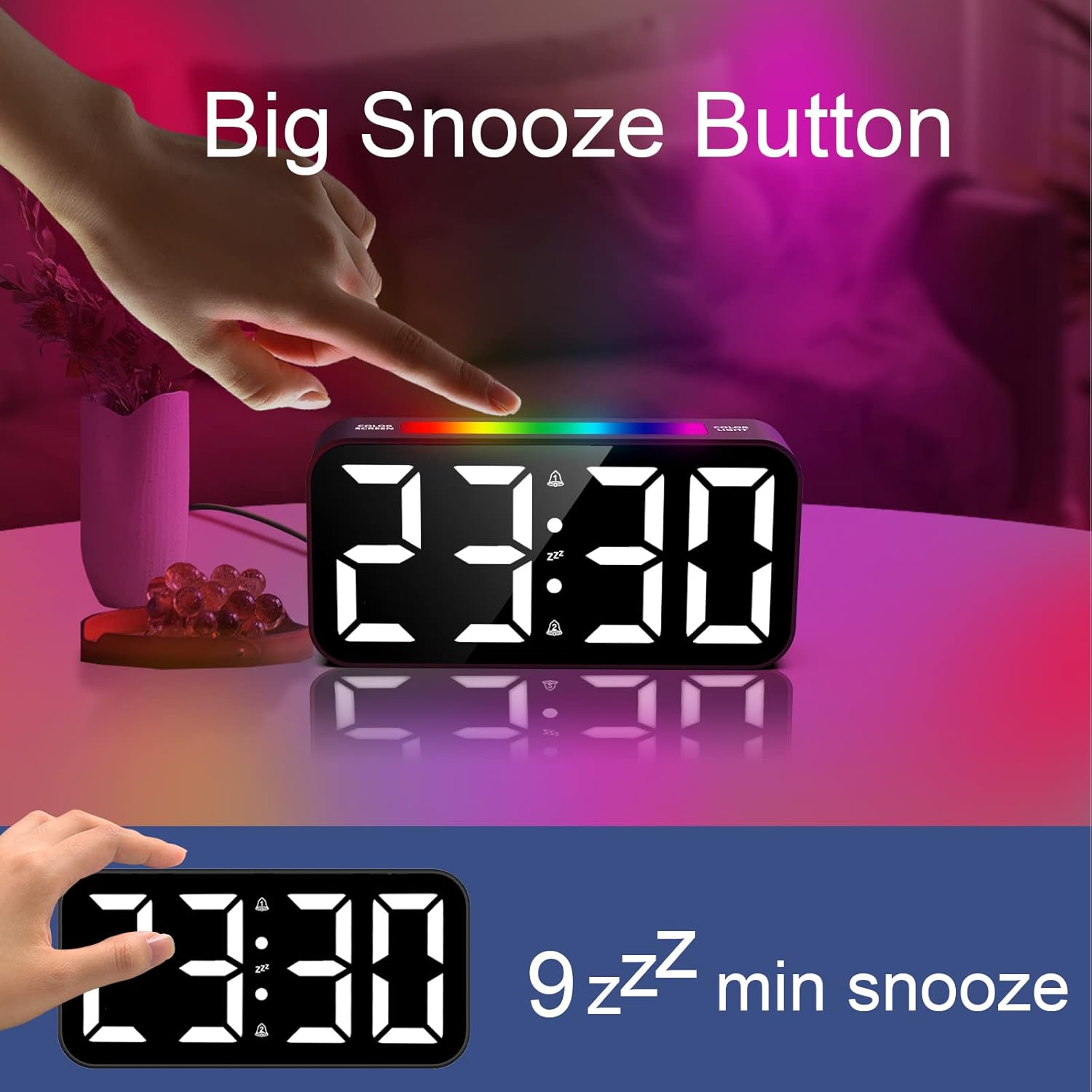 Reloj despertador para personas que duermen con mucha capacidad, reloj despertador vibratorio con agitador de cama, luz nocturna, pantalla grande,