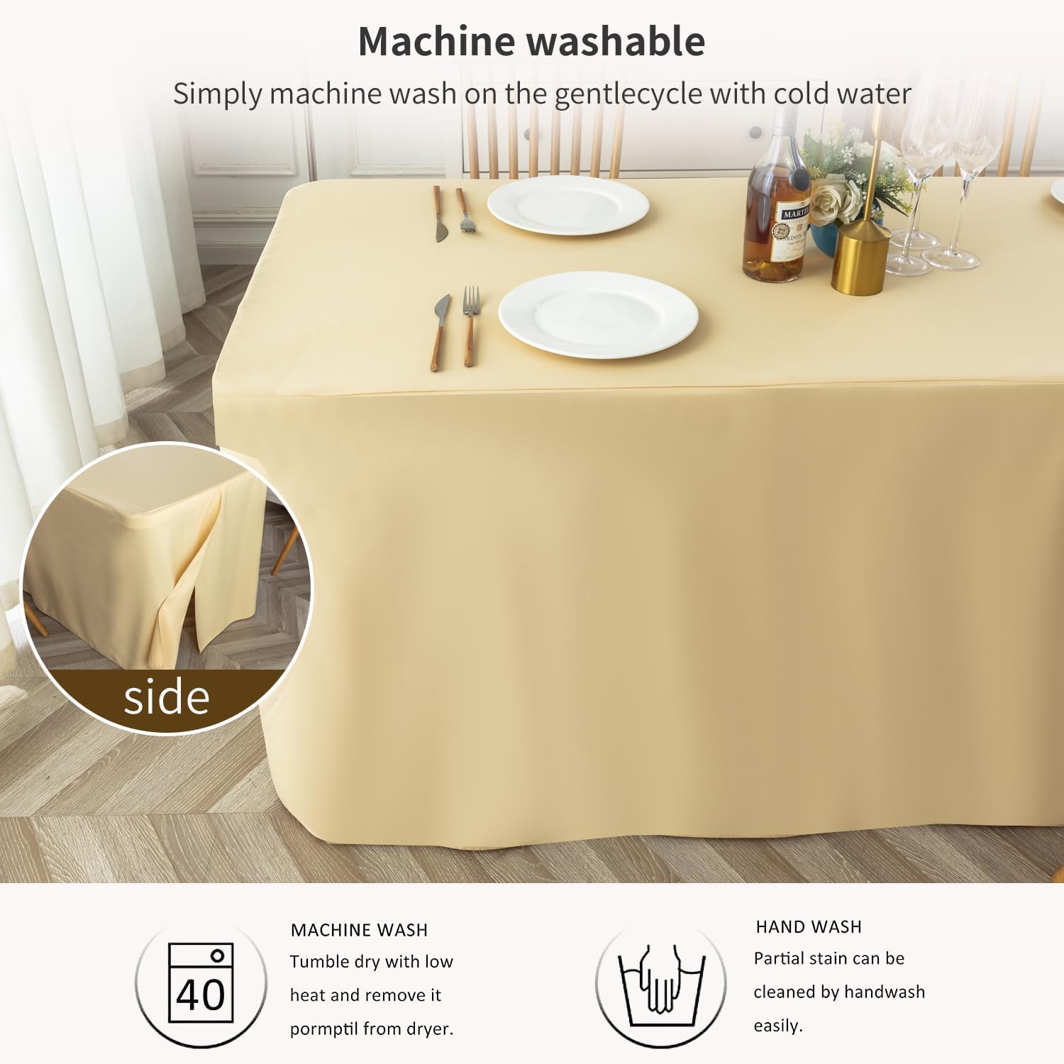 Paquete de 2 manteles rectangulares ajustables de 4 pies, resistentes al agua, tela lavable, de poliéster, para fiestas, banquetes, bodas y eventos