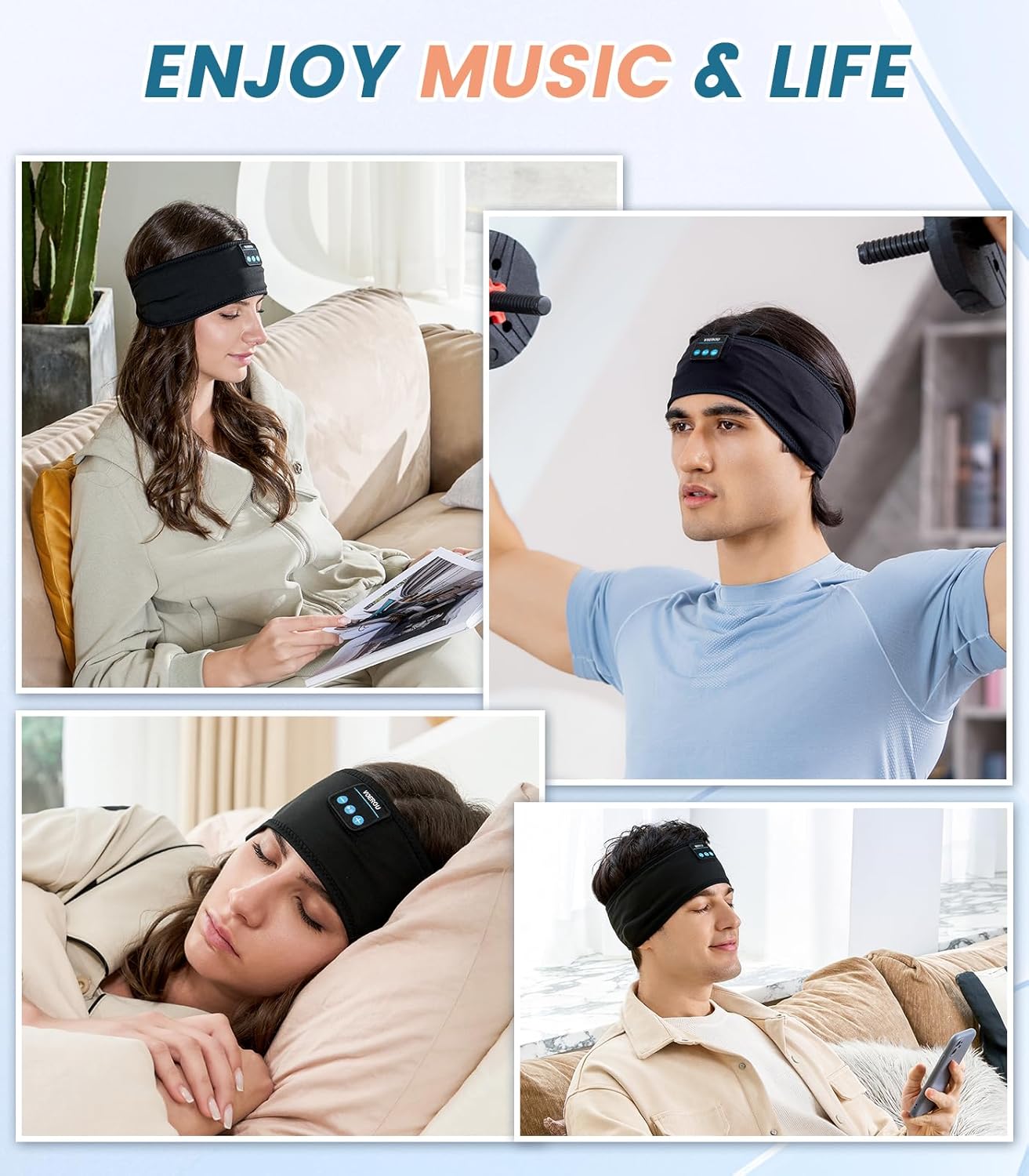 Voerou – Auriculares de diadema inalámbricos con Bluetooth para dormir, entrenamiento, yoga, insomnio, viajes, meditación