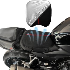 Cojín de asiento de gel para motocicleta con almohadilla de asiento, funda de asiento grande de panal 3D, transpirable, absorción de impactos que Cojín de asiento de gel para motocicleta con almohadilla de asiento, funda de asiento grande de panal 3D, transpirable, absorción de impactos que