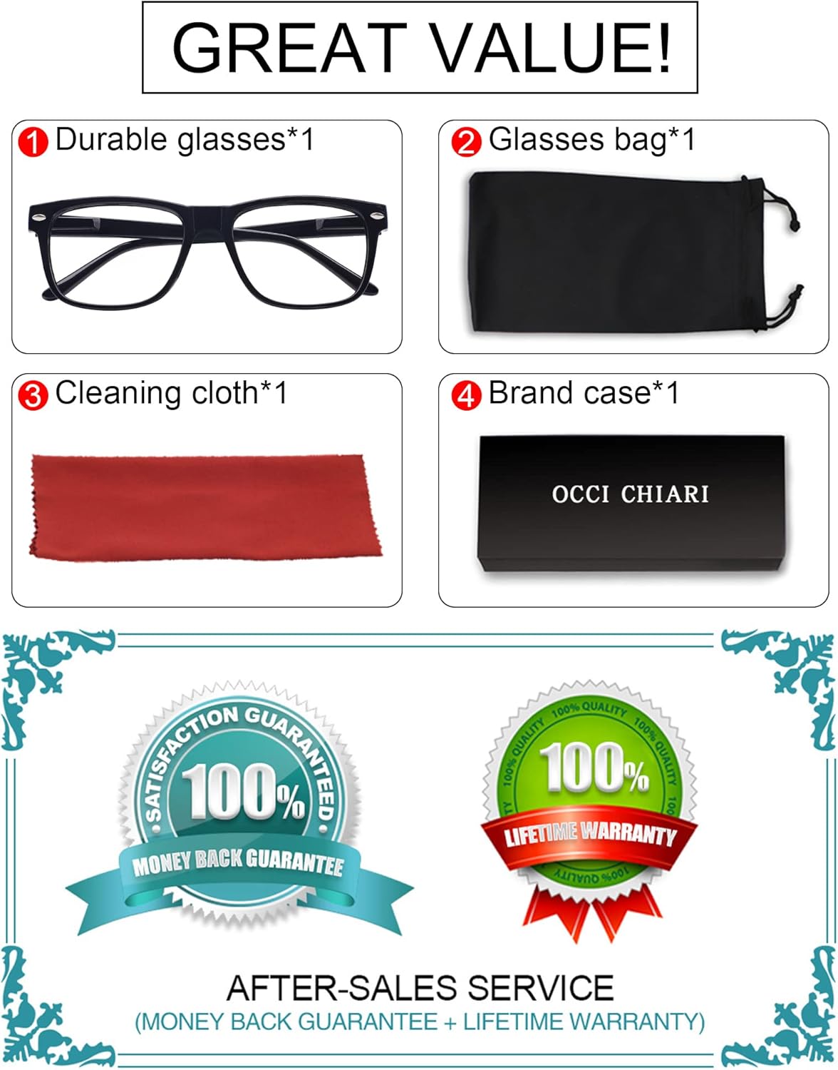 OCCI CHIARI Gafas de lectura de moda para hombres lectores con bisagra de resorte de alta potencia, lente transparente 0 1.0 1.5 1.75 2.0 2.25 2.5