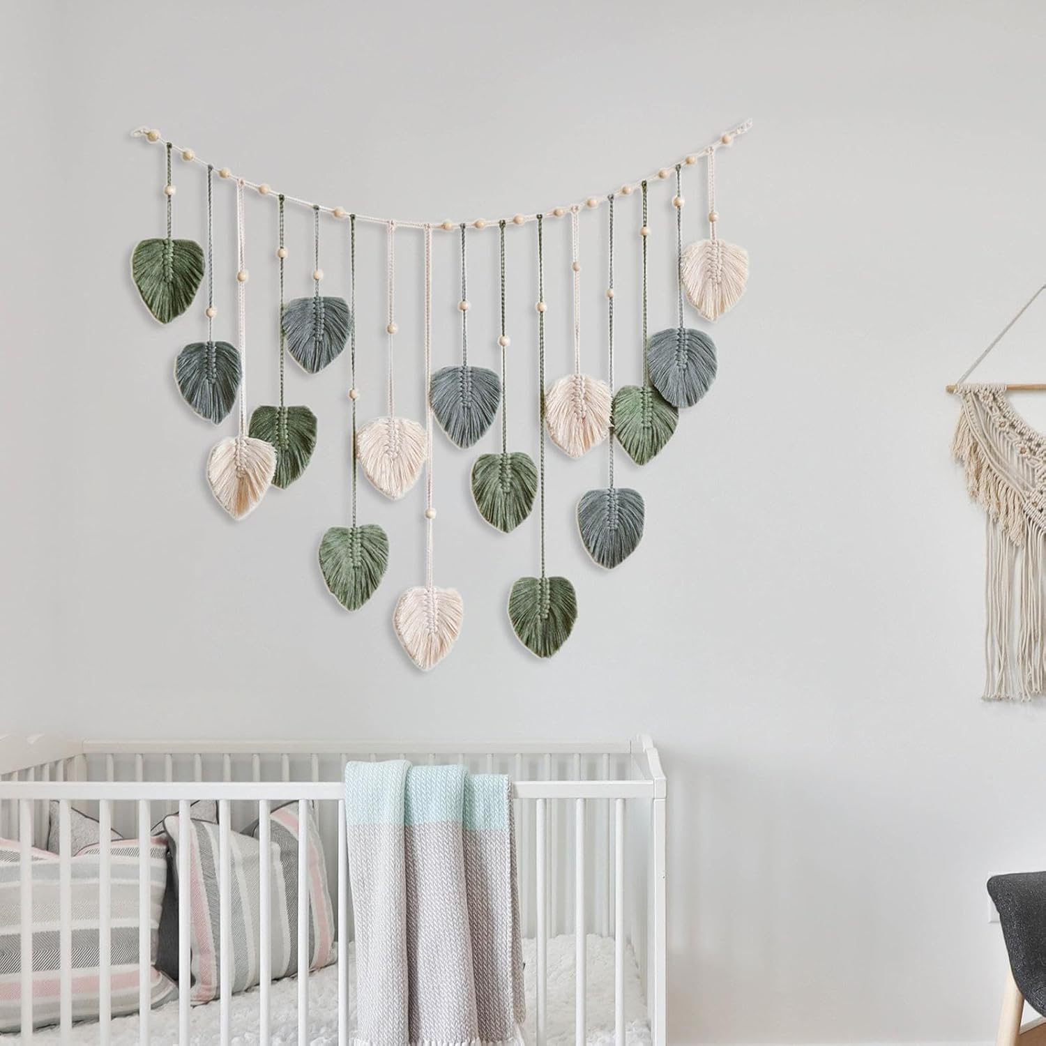 KLKCMS Tapiz tejido de macramé para colgar en la pared, telón de fondo estético bohemio para el hogar, borla de hojas de macramé, decoración de