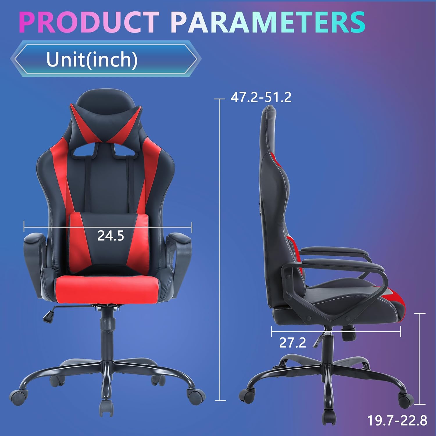 PayLessHere Silla ergonómica de escritorio de carreras, silla de computadora con reposabrazos, giratoria de 360 y ruedas de poliuretano, silla de