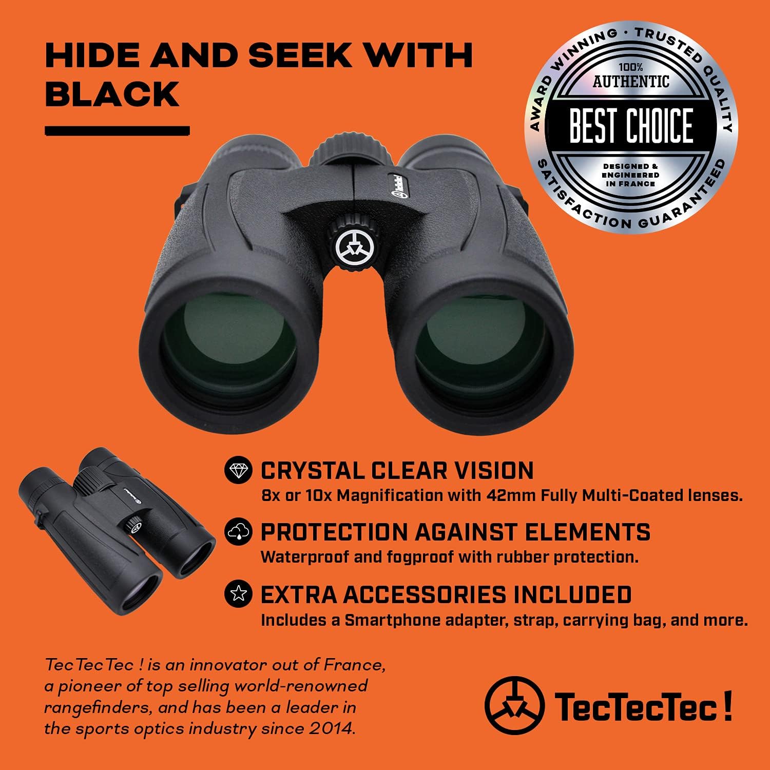 TecTecTec BPRO Wild – Prismáticos de caza de 10 x 42 pulgadas, color negro al aire libre, observación de aves, prismáticos profesionales HD para