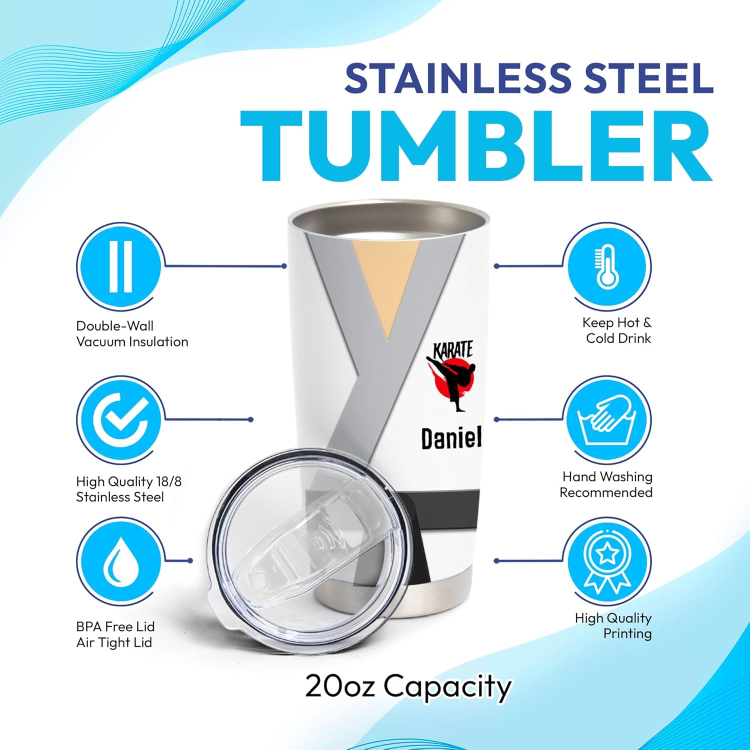 Hyturtle Taza de café personalizada de acero inoxidable para hombre, con texto divertido, información nutricional, con tapa, cinturón negro, artes