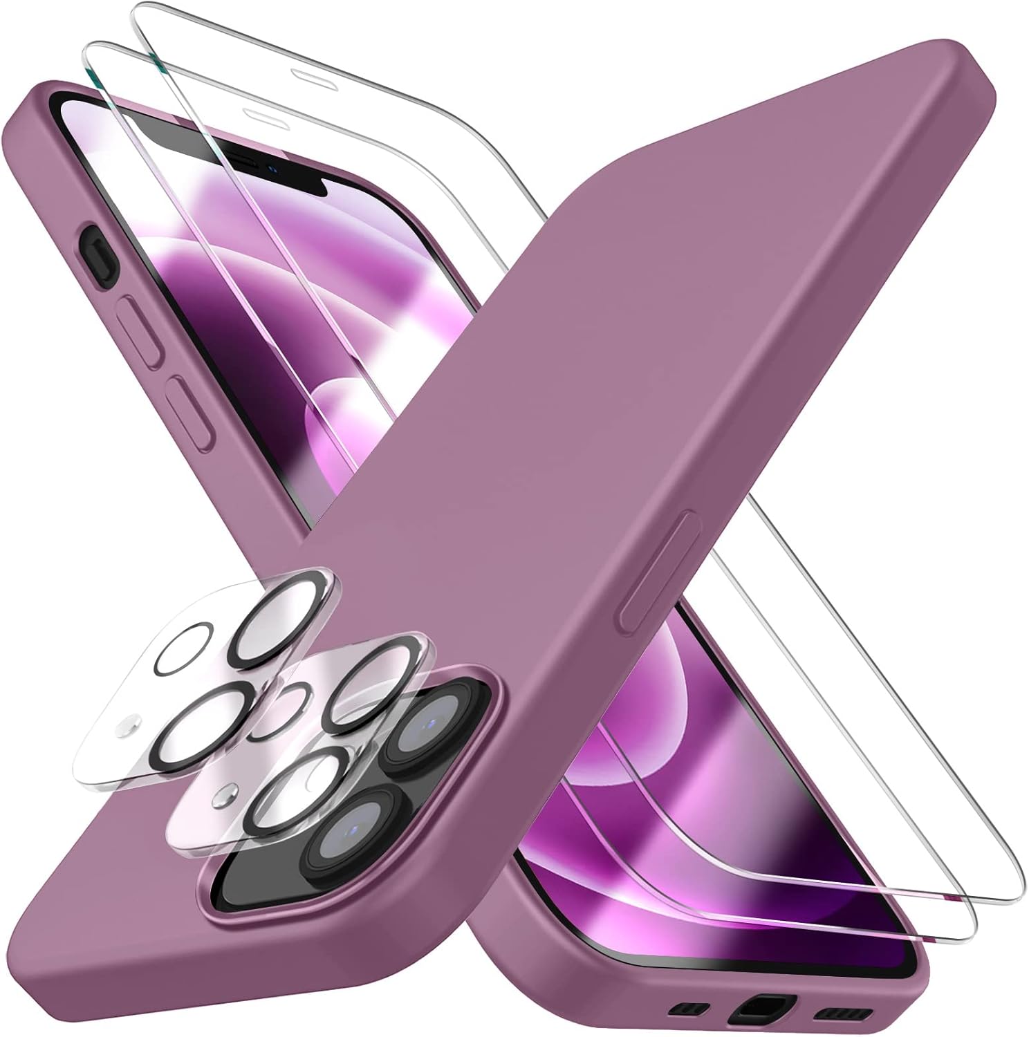 Dssairo Funda 5 en 1 para iPhone 12 Mini 5.4, con 2 protectores de pantalla + 2 protectores de lente de cámara, funda protectora delgada de silicona
