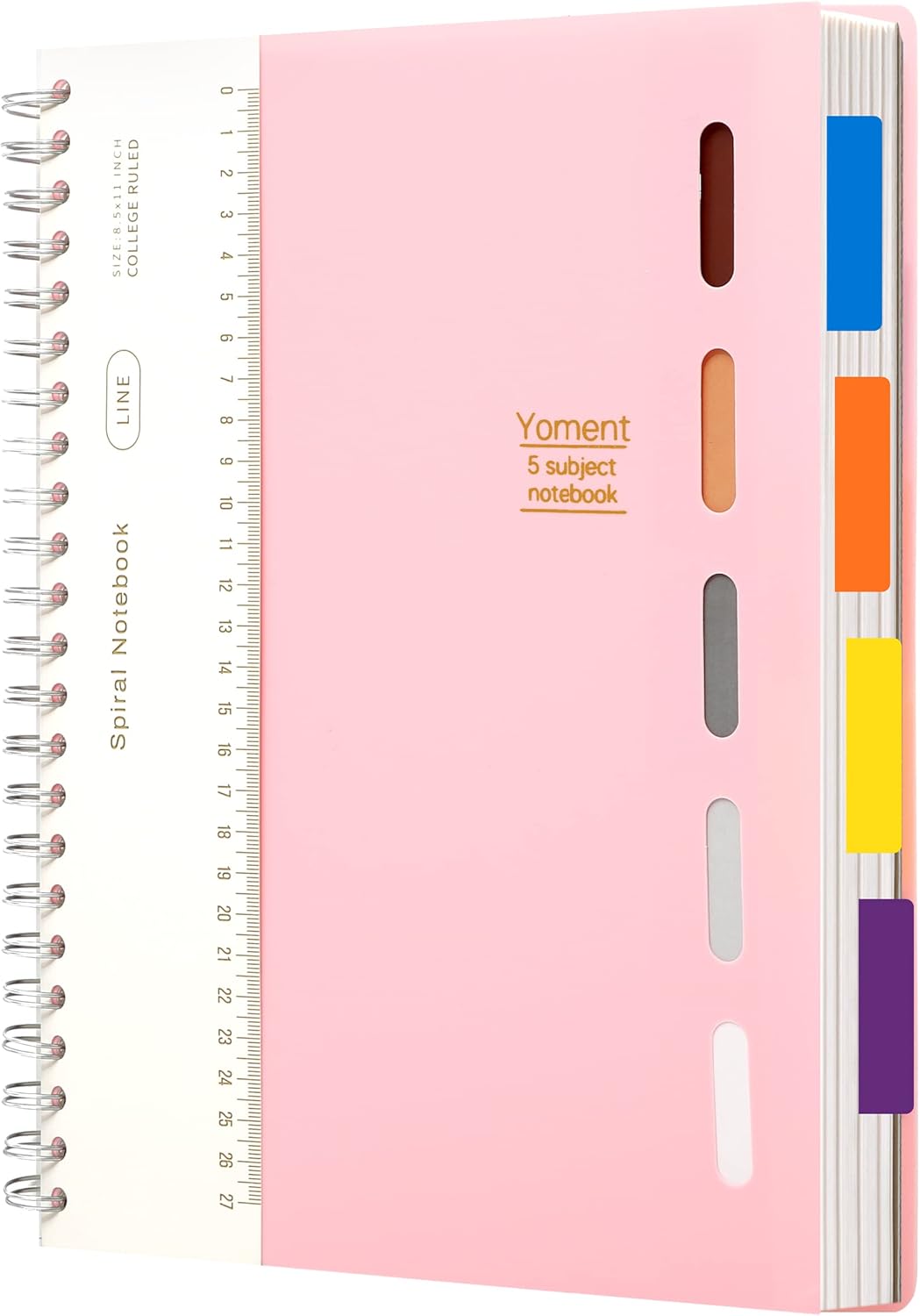 Yoment Cuaderno de 5 asignaturas de 8.5 x 11 pulgadas, cuaderno grande en espiral con divisores y pestañas, cuaderno de espiral de tapa dura,