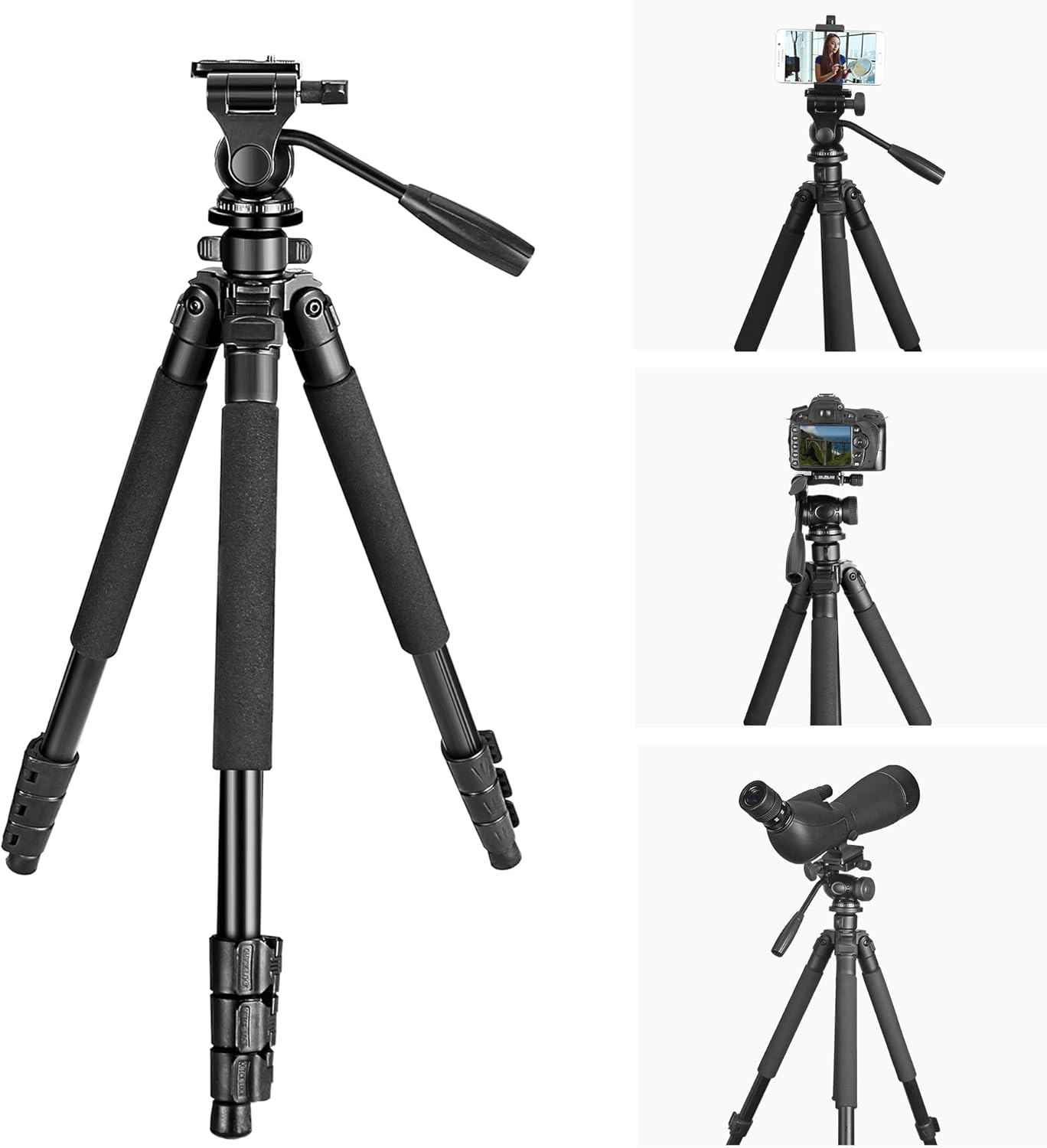 Trípode portátil de viaje de 64.5 pulgadas, compatible con cámaras SLR, teléfonos celulares, binoculares, visores de observación, monoculares