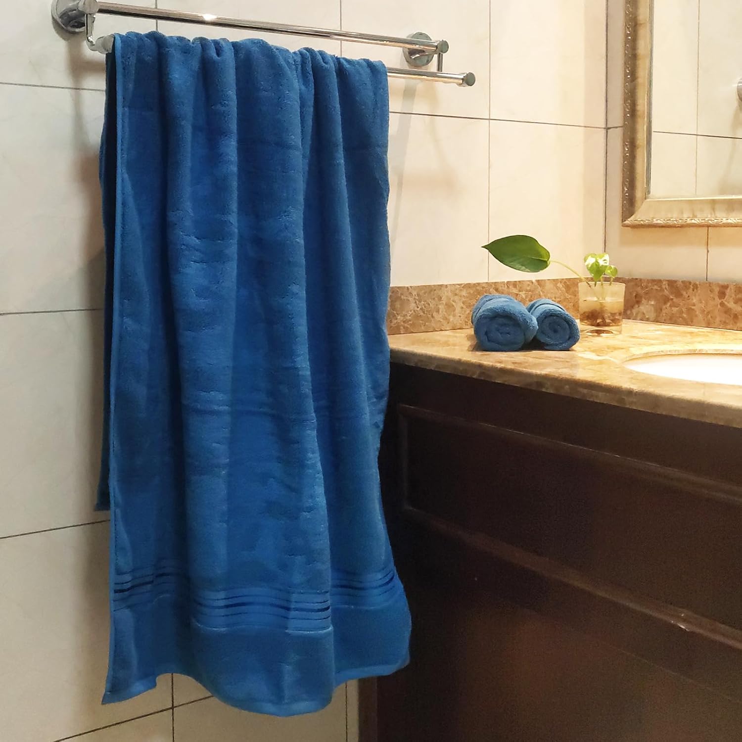 Toallas, juego de 6 toallas de baño extra grandes de rizo de doble cara hilado en anillo de rizo de doble cara de 31 x 59 pulgadas, juego de 6