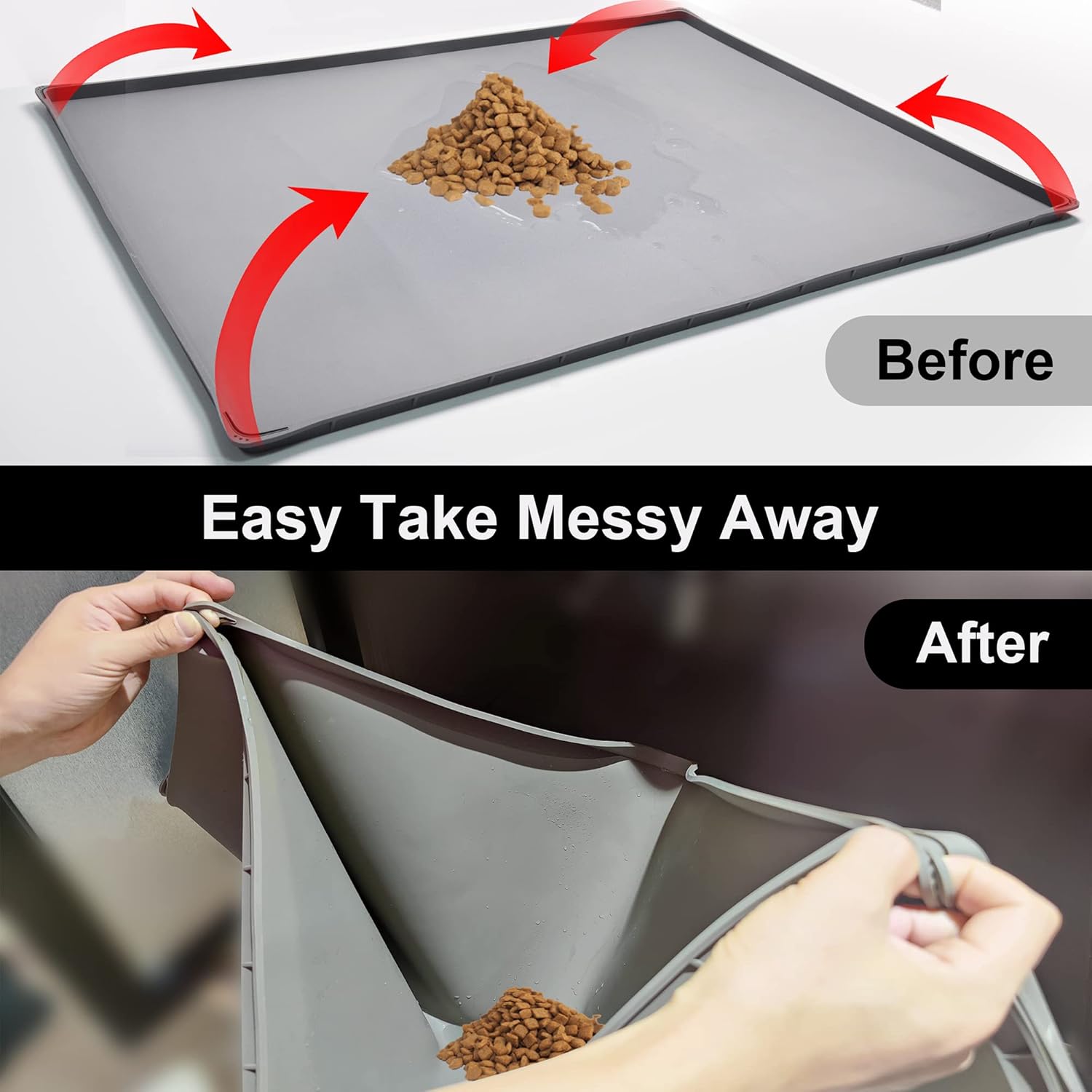 Mofason Tapete impermeable para comida para mascotas, tapete para perros de 32 x 24 pulgadas, grande  0.7 pulgadas, borde elevado, mantel individual