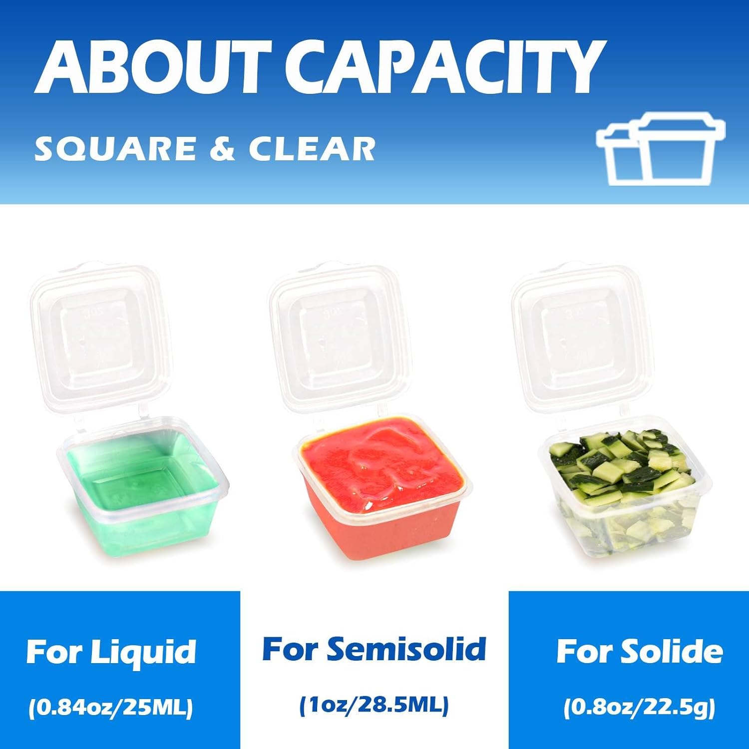 Recipientes cuadrados de plástico de 1 oz con tapas (paquete de 200), vasos transparentes de 1 onza con tapas, tazas pequeñas de 1 onza con tapas,