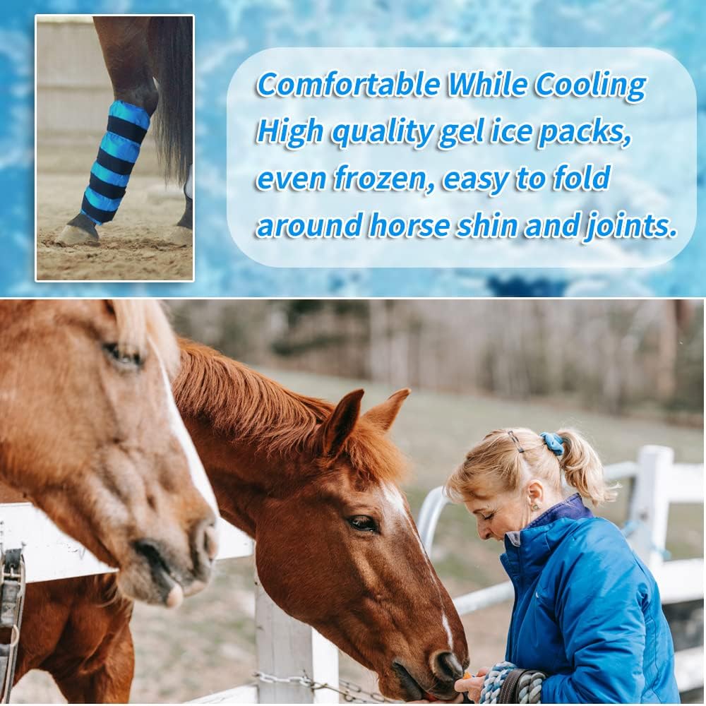 Botas de hielo para caballo, envolturas de refrigeración para lesiones de caballos, paquete frío reutilizable para patas de caballo con correas