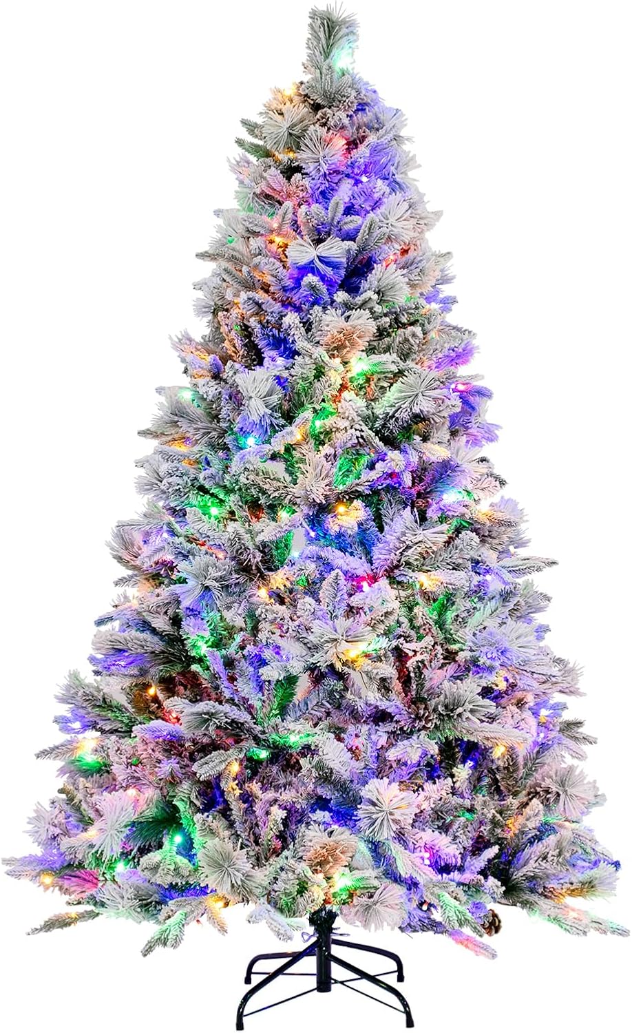 GOFLAME Árbol de Navidad artificial de 6 pies con agujas de pino, árbol de Navidad flocado de nieve con 850 puntas de ramas de polietileno y PVC,