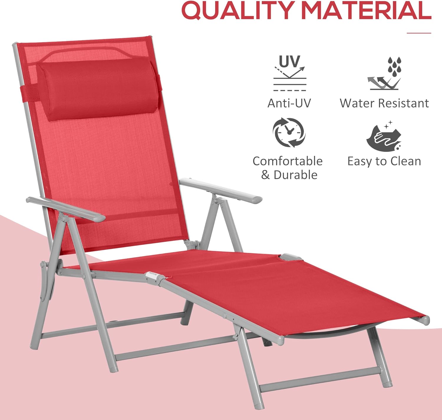 Outsunny Chaise Lounge Silla plegable para exteriores, portátil, silla reclinable ajustable de 7 posiciones para acampar, tomar el sol y broncearse