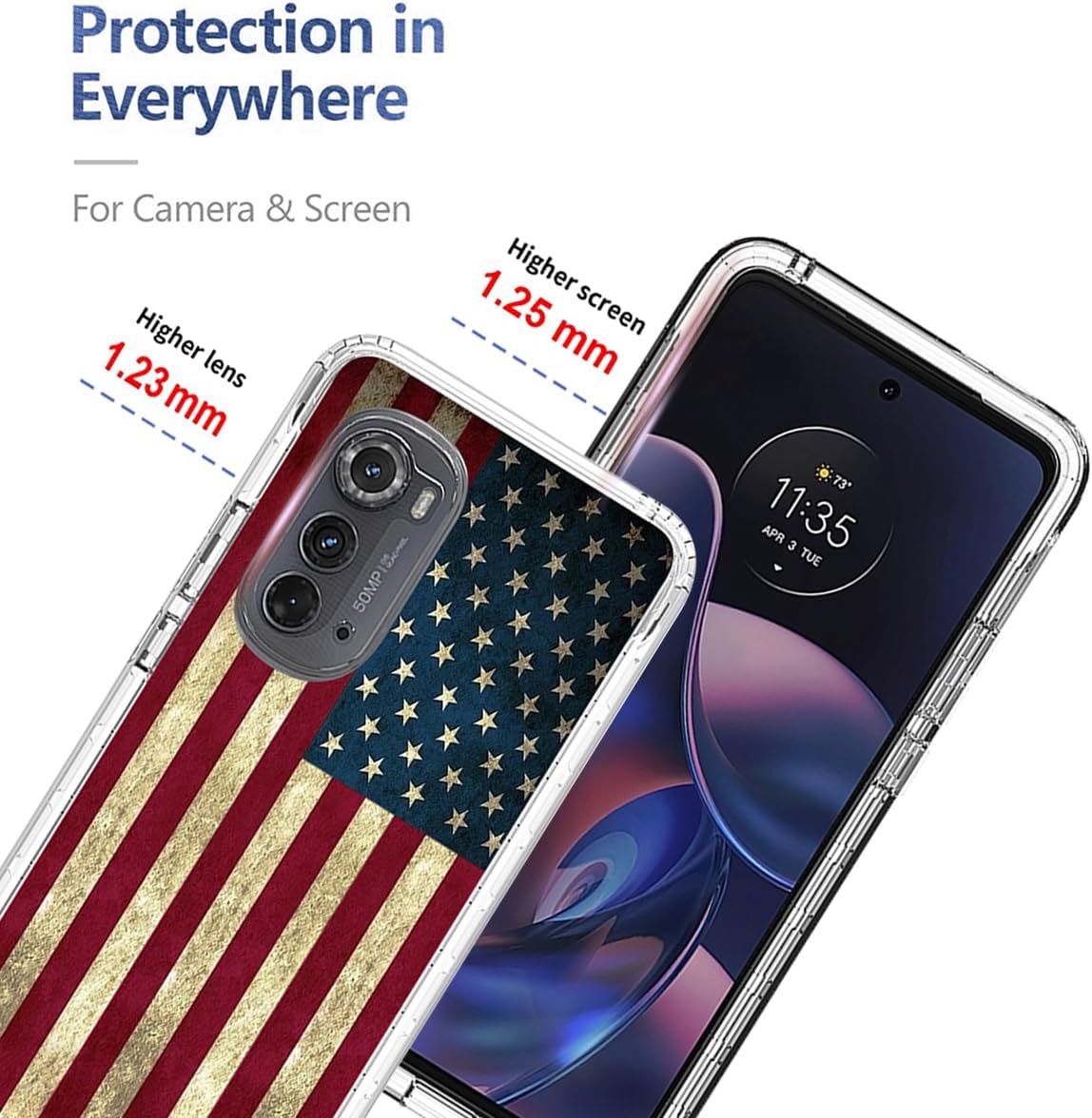 Tothedu Funda de teléfono para Moto Edge 2022Motorola Edge 2022 5G UW XT2205 con protector de pantalla de vidrio templado, funda protectora de