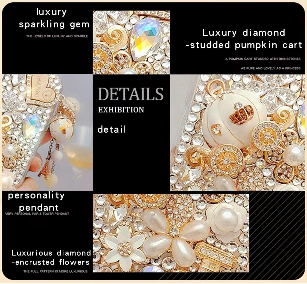 Cavdycidy Funda para iPhone 11 con brillantes, para mujeres y niñas, 3D, con diamantes de imitación, diseño de calabaza, colgante de coche, con