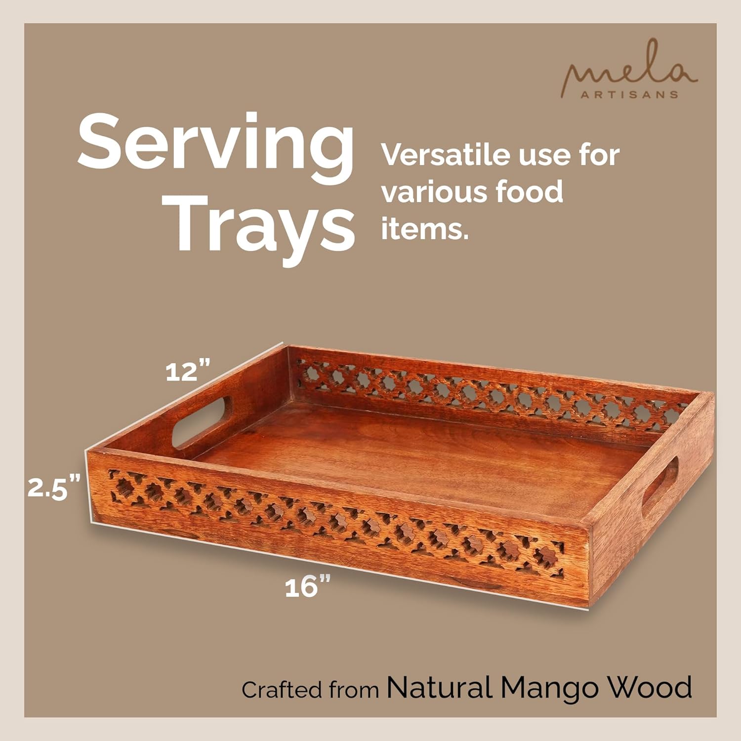 Bandejas decorativas de madera pulida mediana con asas, bandeja de granja “Trellis para mesa auxiliar” – Bandeja de madera para servir en la cama –