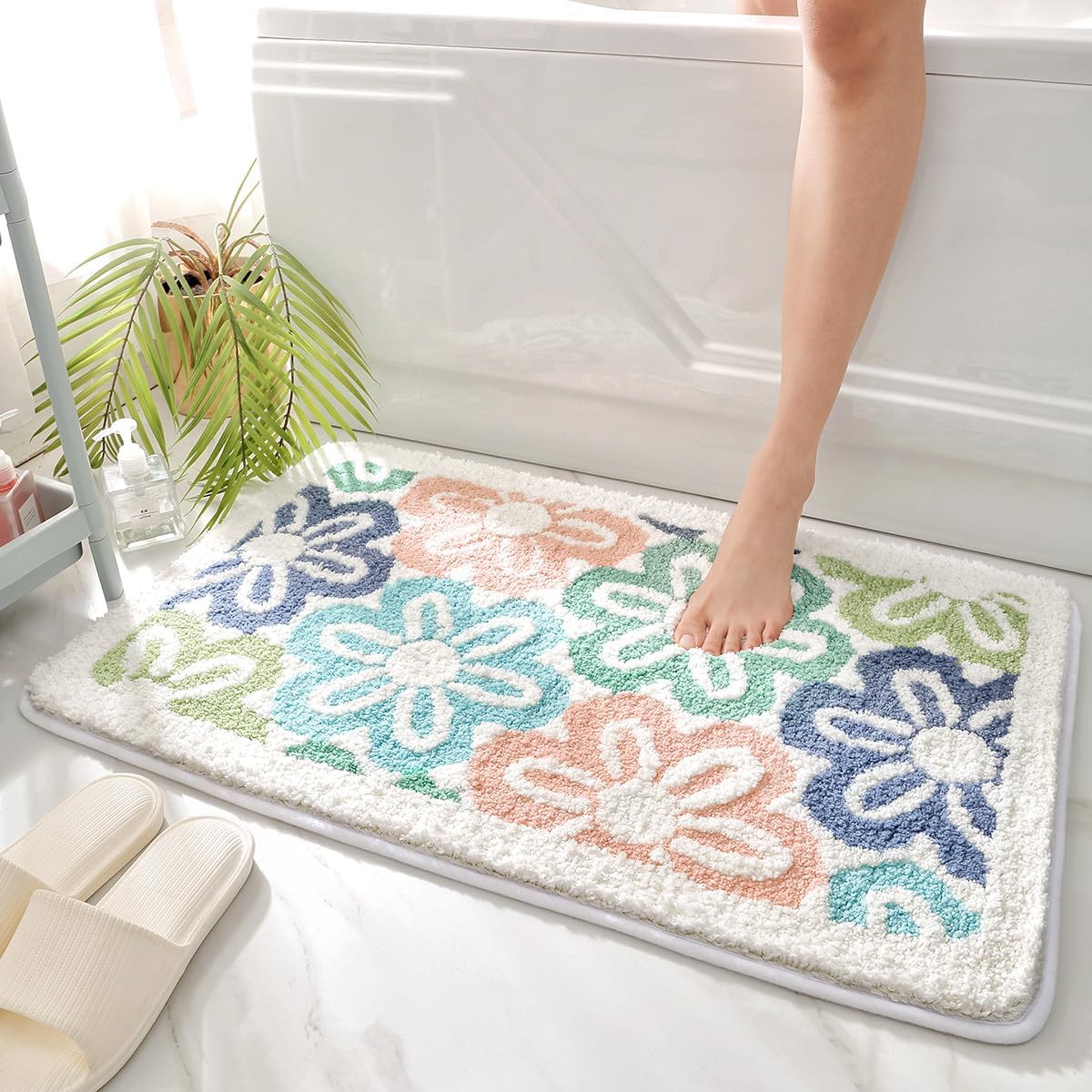 Molesun Tapete de baño floral, tapete de baño antideslizante y suave de microfibra, bonito tapete de baño para niños, absorbente de agua, grueso,