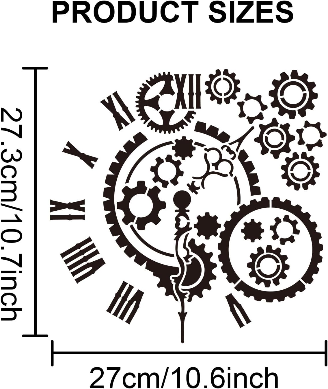 Plantilla de engranaje de reloj de 11.8 x 11.8 pulgadas con pincel de pintura, plantilla PET reutilizable para pintar en madera, lienzo, papel,
