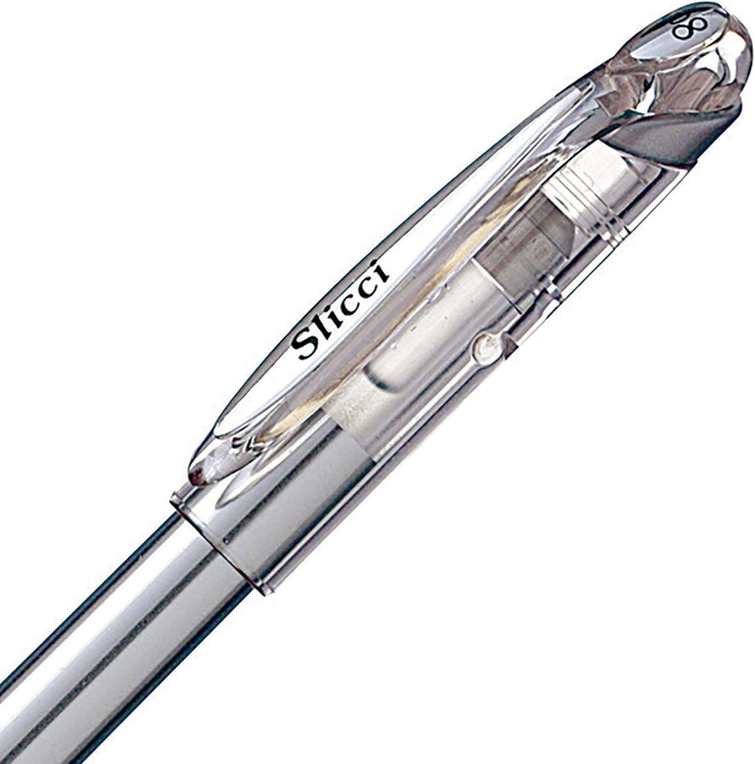 Pentel Arts Slicci (BG208-Z), punta de aguja de 0.031 in, bolígrafo de gel mediano, tinta metálica plateada (BG208-Z), paquete de 12