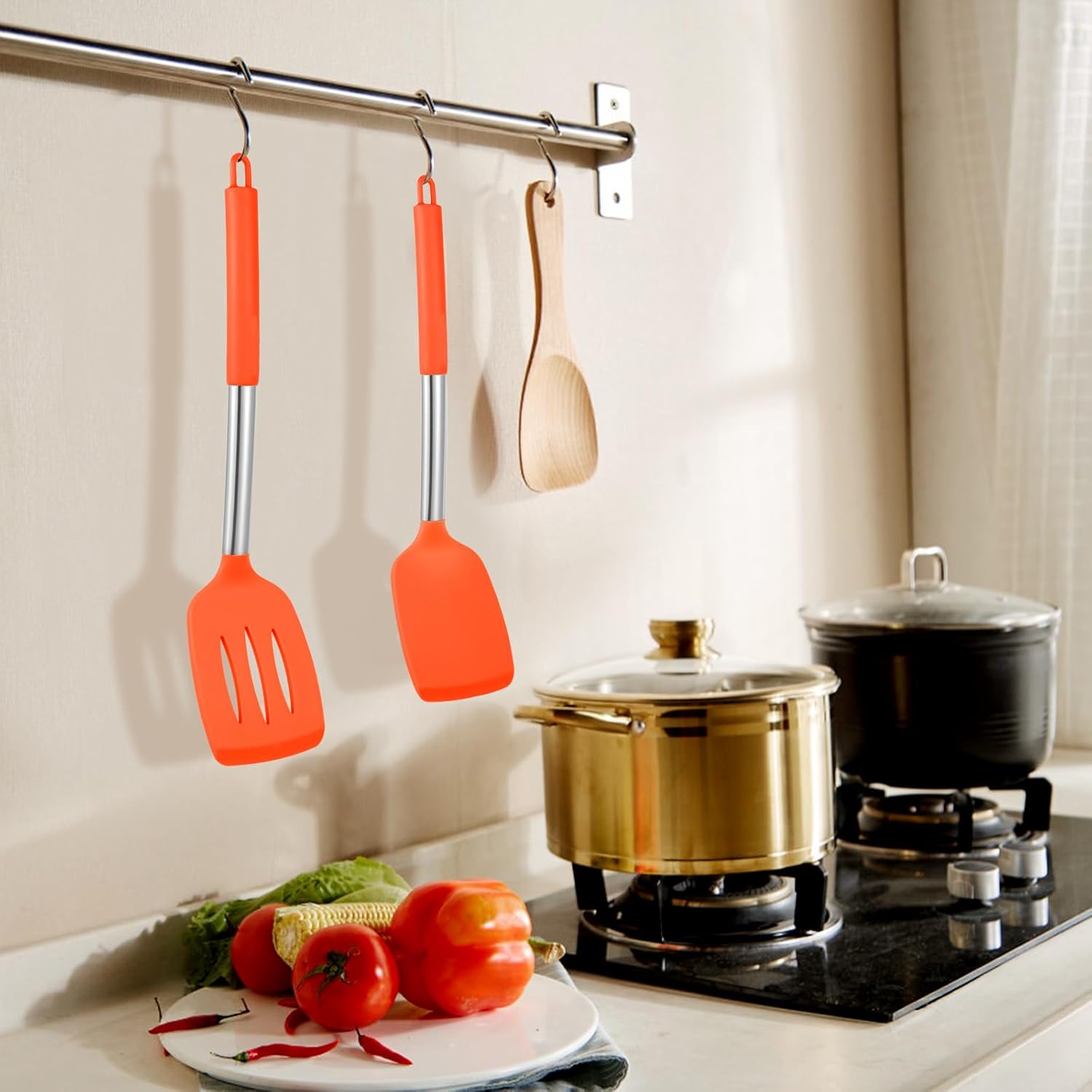 2 piezas de silicona sólida espátulas de cocina ranuradas antiadherentes, utensilios de cocina resistentes al calor de 600 F, utensilios de cocina