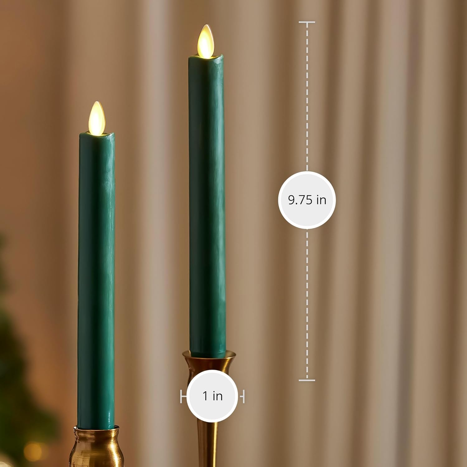 Luminara Juego de 2 velas LED de llama móvil (1 x 9.75), vela sin llama, borde derretido, cera suave, sin perfume (verde)
