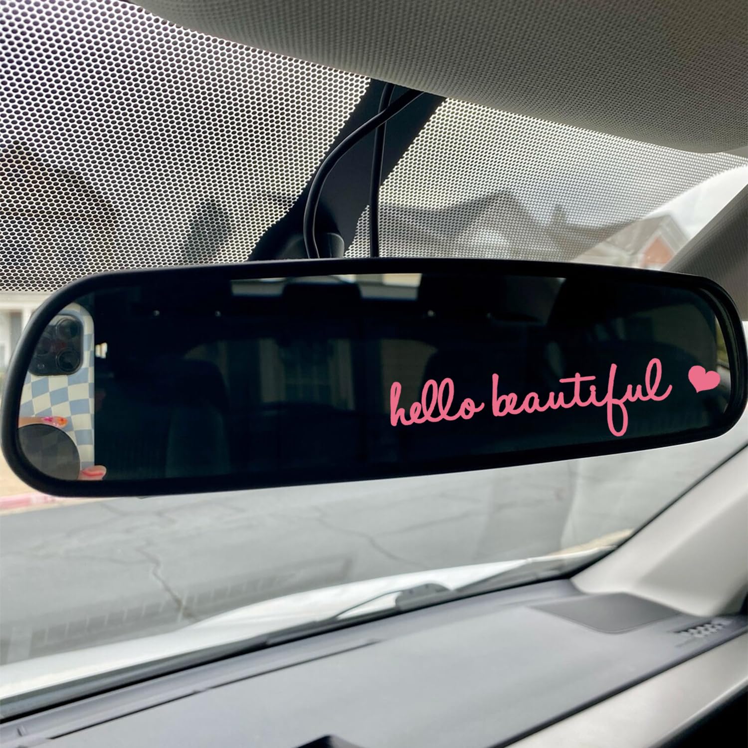 3x Hello Beautiful Rearview Mirror Decal,Vinyl Pink Car Decals For Women,Vanity Mirror Stickers,Girl Car Decal Gifts,Car Window Decal,Car Mirror