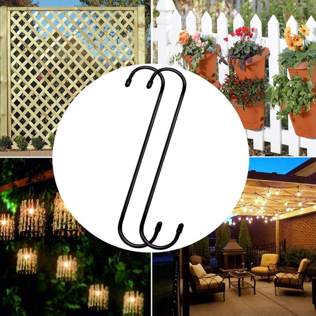 Paquete de 6 ganchos para plantas de 10 pulgadas, color negro, ganchos grandes para plantas, cestas colgantes, flores, pérgola, jardín, patio,