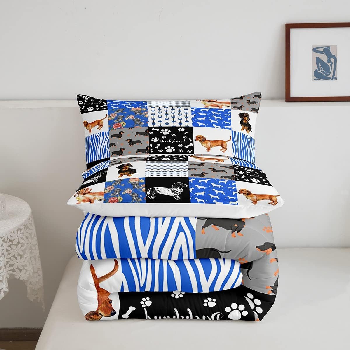 Erosebridal Edredón con temática de perro, tamaño individual, juego de ropa de cama de perro salchicha para adolescentes, jóvenes y adultos, edredón