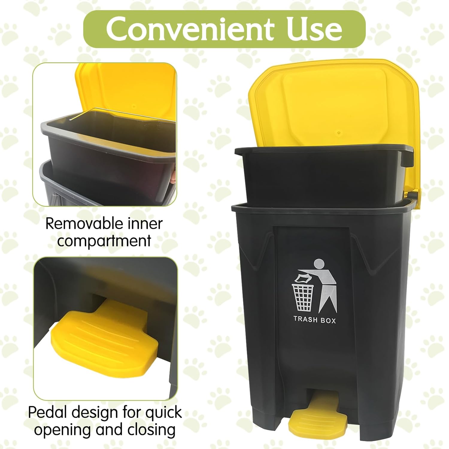 Fhiny Cubo de basura para excrementos de perro para exteriores, cubo de basura con pedal de 20 litros con cubo de basura interior extraíble y 90