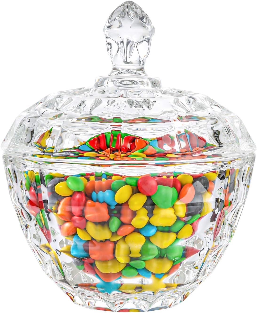 ComSaf Plato de caramelo de vidrio con tapa, cuenco decorativo para caramelos, tarro de caramelo cubierto de cristal para escritorio de oficina en