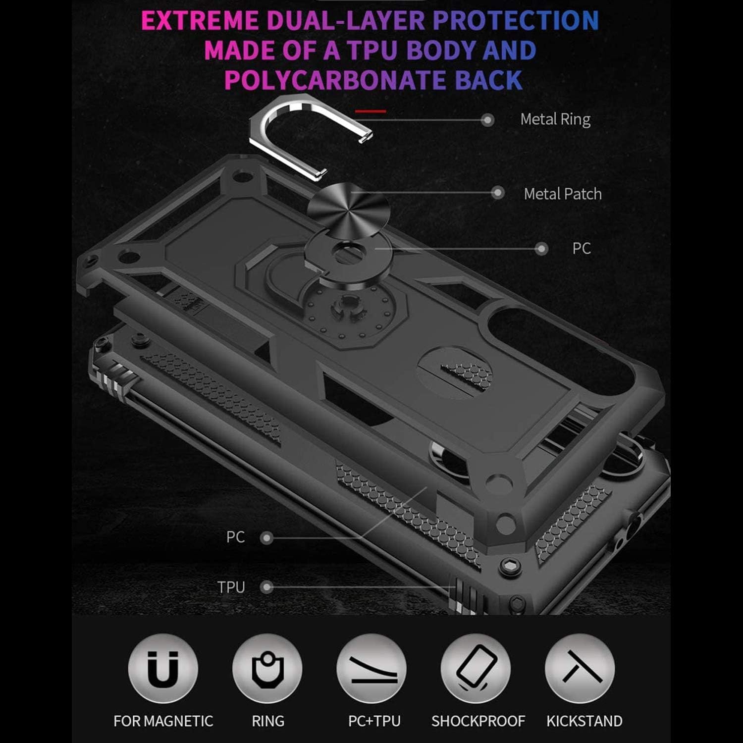 TJS Funda compatible con Motorola Moto G Pure 2021 Moto G Power 2022 con protector de pantalla de vidrio templado, anillo de metal, soporte