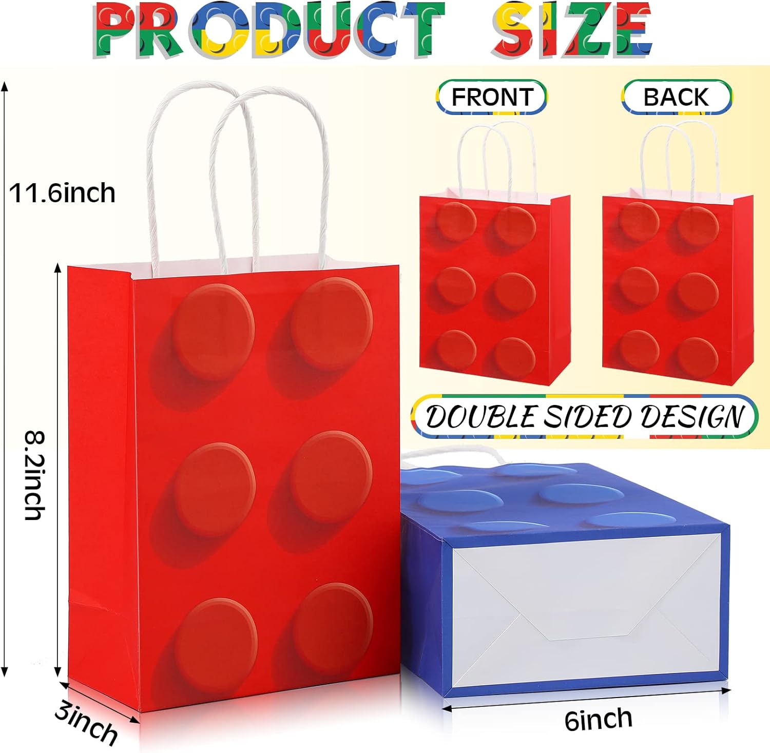 Bolsas de regalo de fiesta de bloques de construcción, bolsas de papel de dulces de ladrillos, bolsas de regalo con asa para bloques de