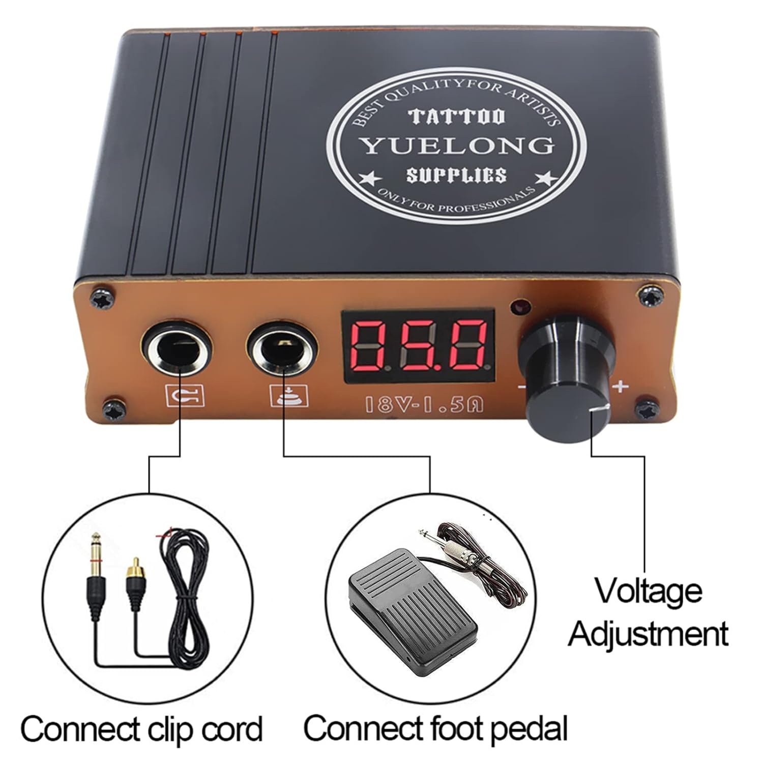 Yuelong Kit de máquina de tatuaje, kit profesional de máquina rotativa de tatuaje con fuente de alimentación, 40 piezas, cartuchos de tatuaje,