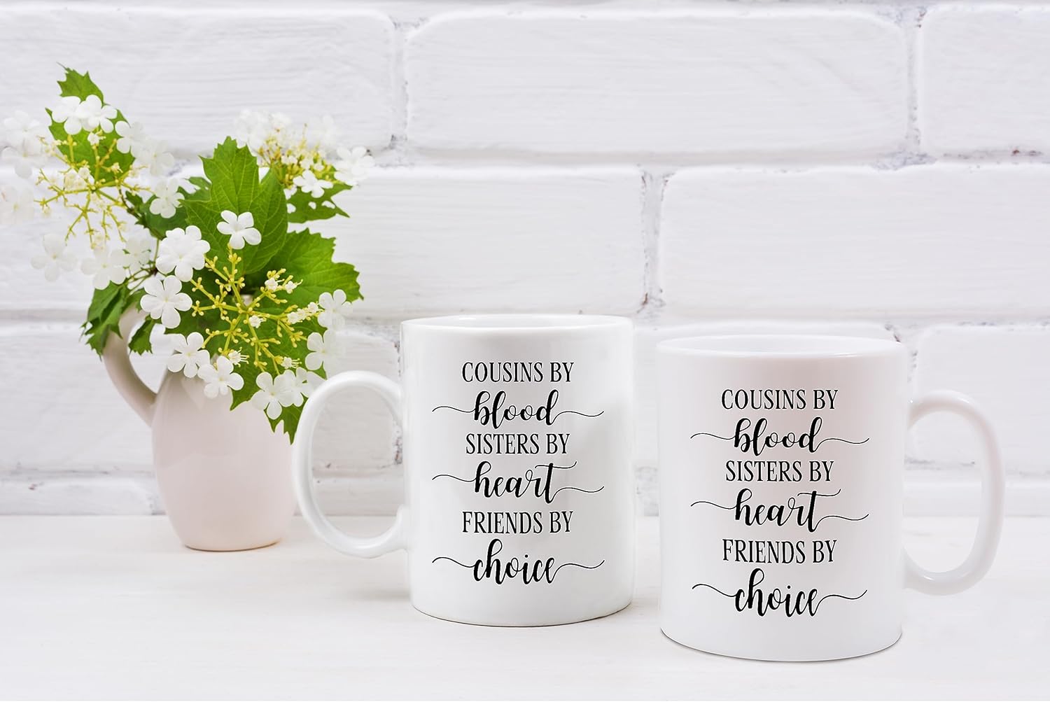 Cousins by Blood Sisters by Heart Friends by Choice – Taza de café de cerámica, regalos para primas, regalos de primas para mujeres, regalos de