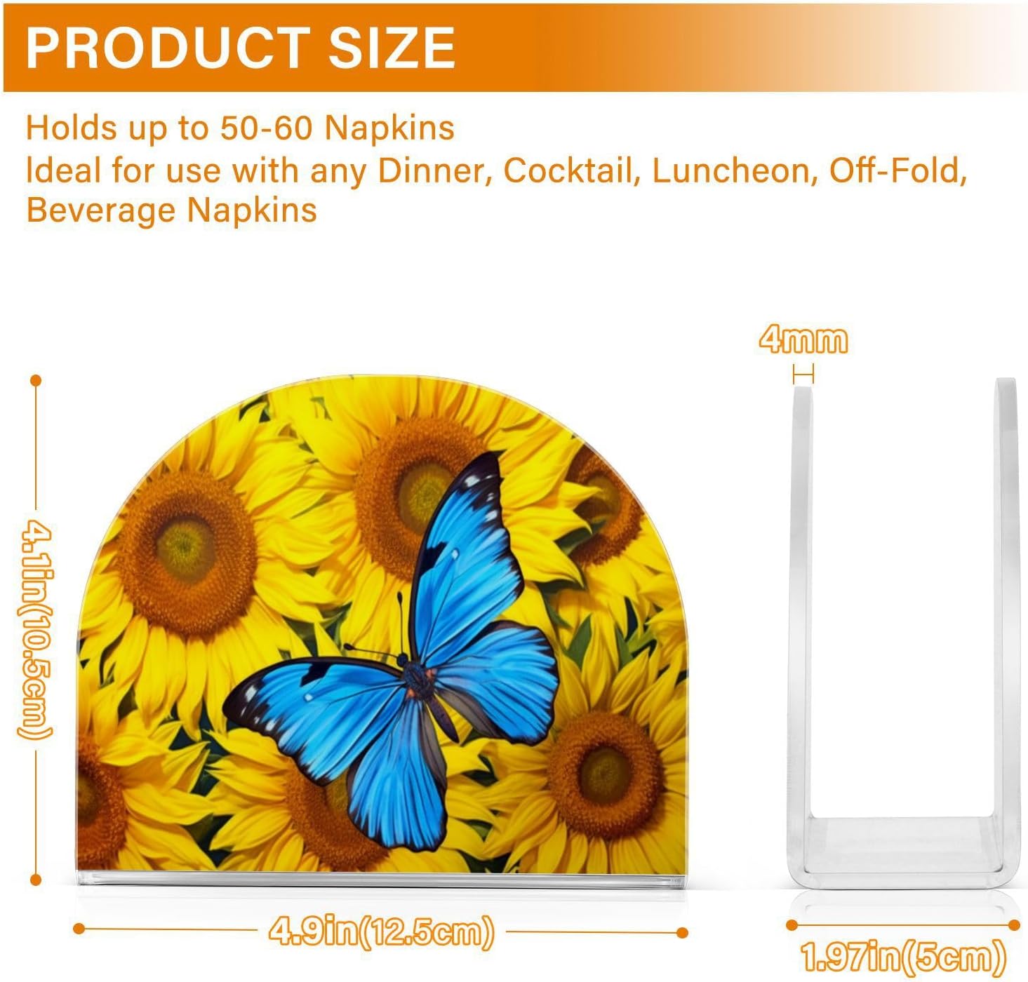 Sunflower Butterfly Acrylic Napkin Holder, Standing U-Shape Napkin Holder Non-Slip Paper Cocktail Napkins Holder for Tables Kitchen Restaurant Home