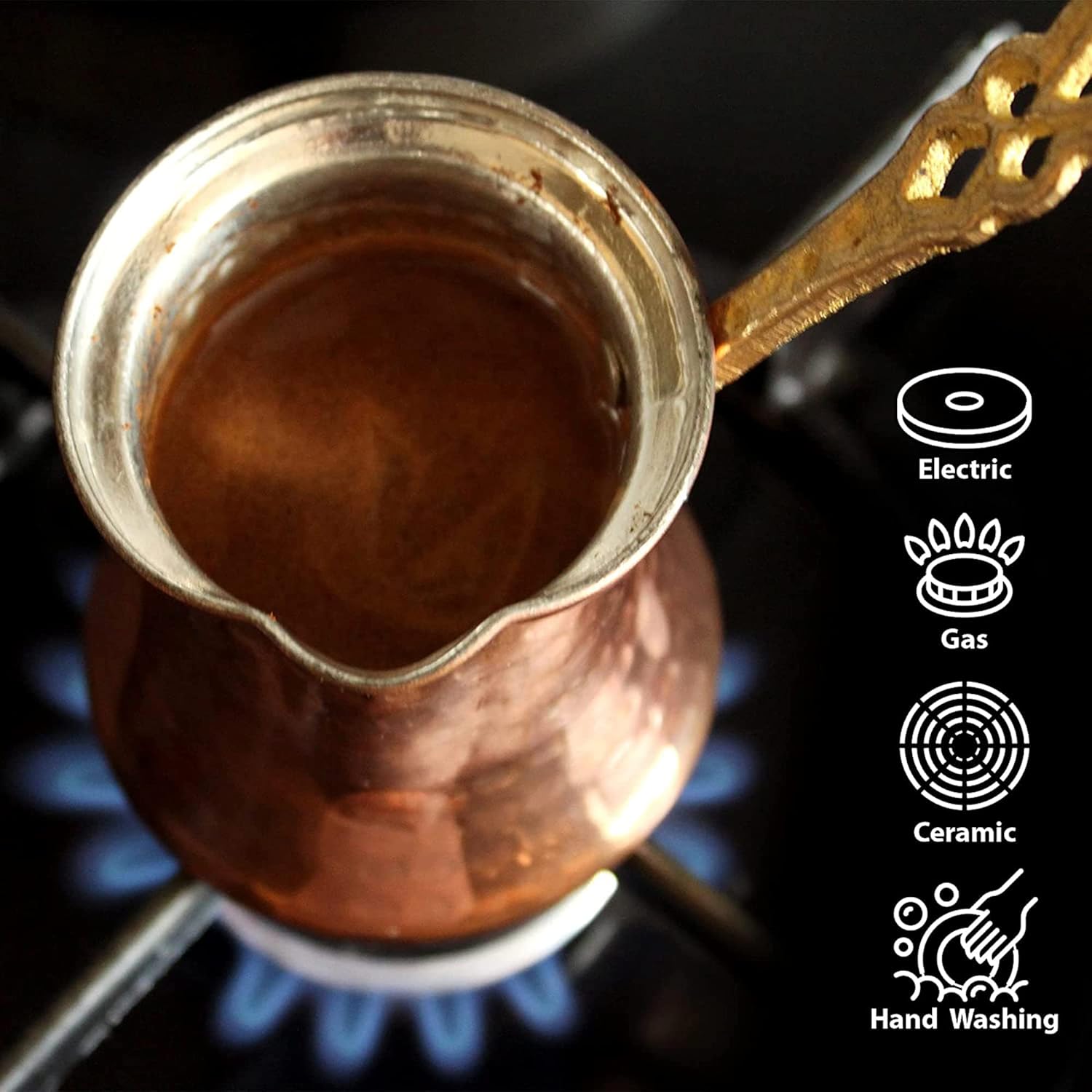 Hakan Cafetera turca, cafetera griega árabe, Cezve de cobre martillado, cafetera vintage hecha a mano con mango de latón, otomana tradicional
