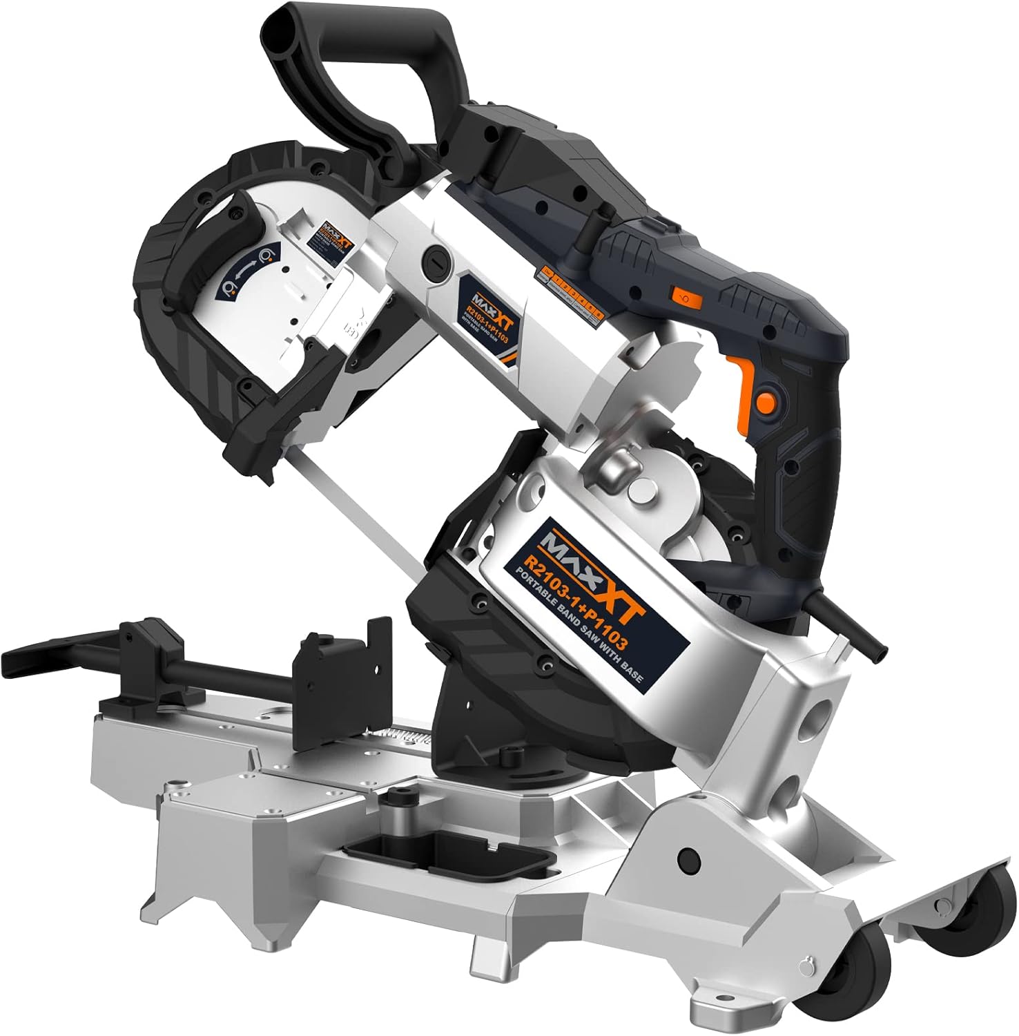 MAXXT Sierra de cinta con base de aluminio ligero de 10 amperios y 5 pulgadas de corte profundo, velocidad variable, corte automático multiusos con