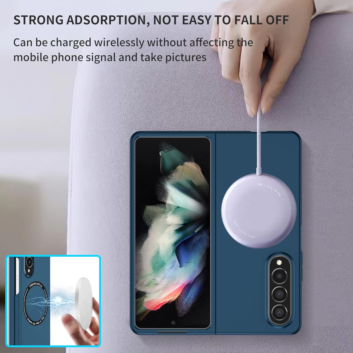 Ephoou Funda de teléfono para Samsung Galaxy Z Fold4 compatible con MagSafe, protección de doble capa de grado militar, a prueba de golpes con funda