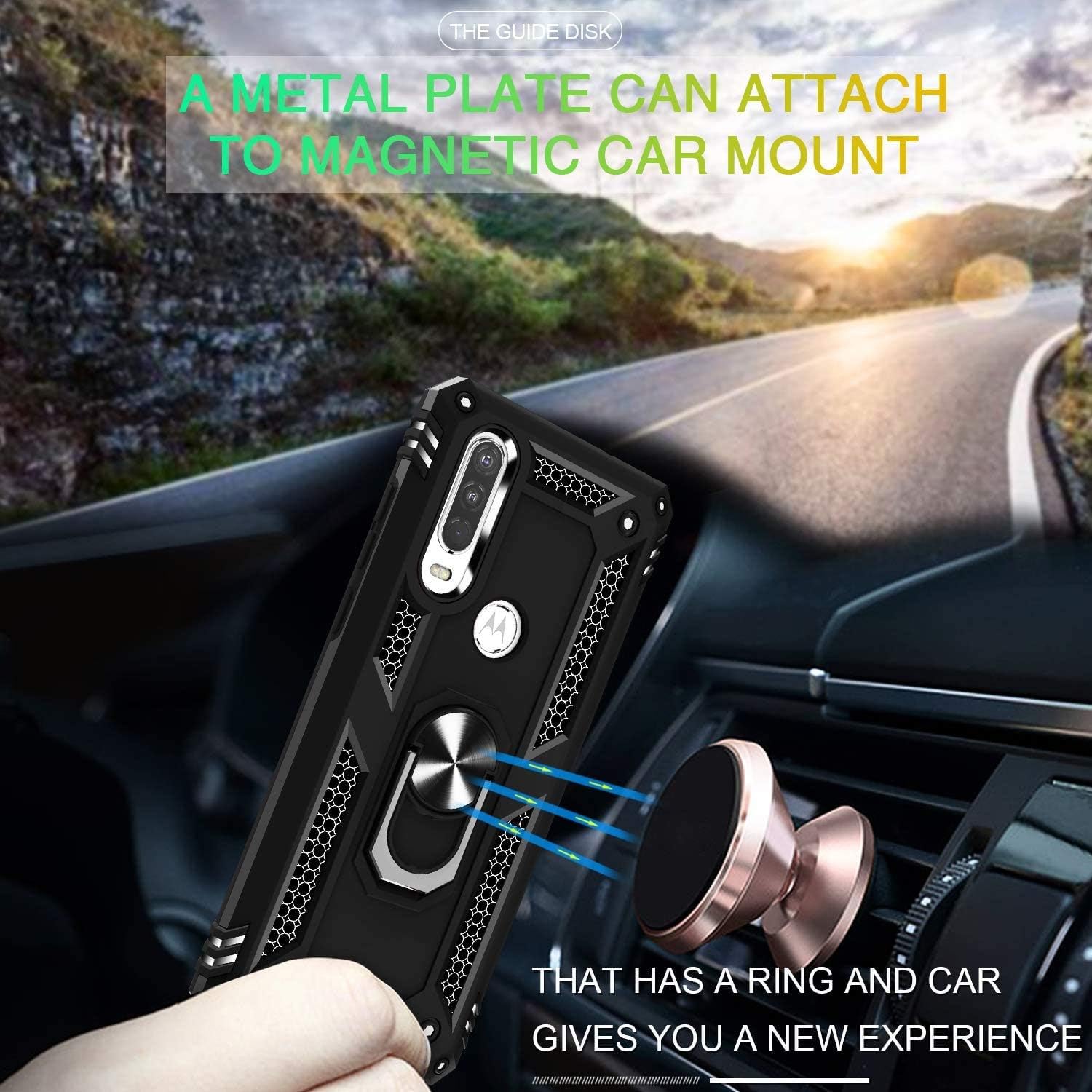 Funda para Motorola Moto P40 PowerMoto One Action, 360 grados con anillo giratorio con función atril híbrida resistente de doble capa a prueba de