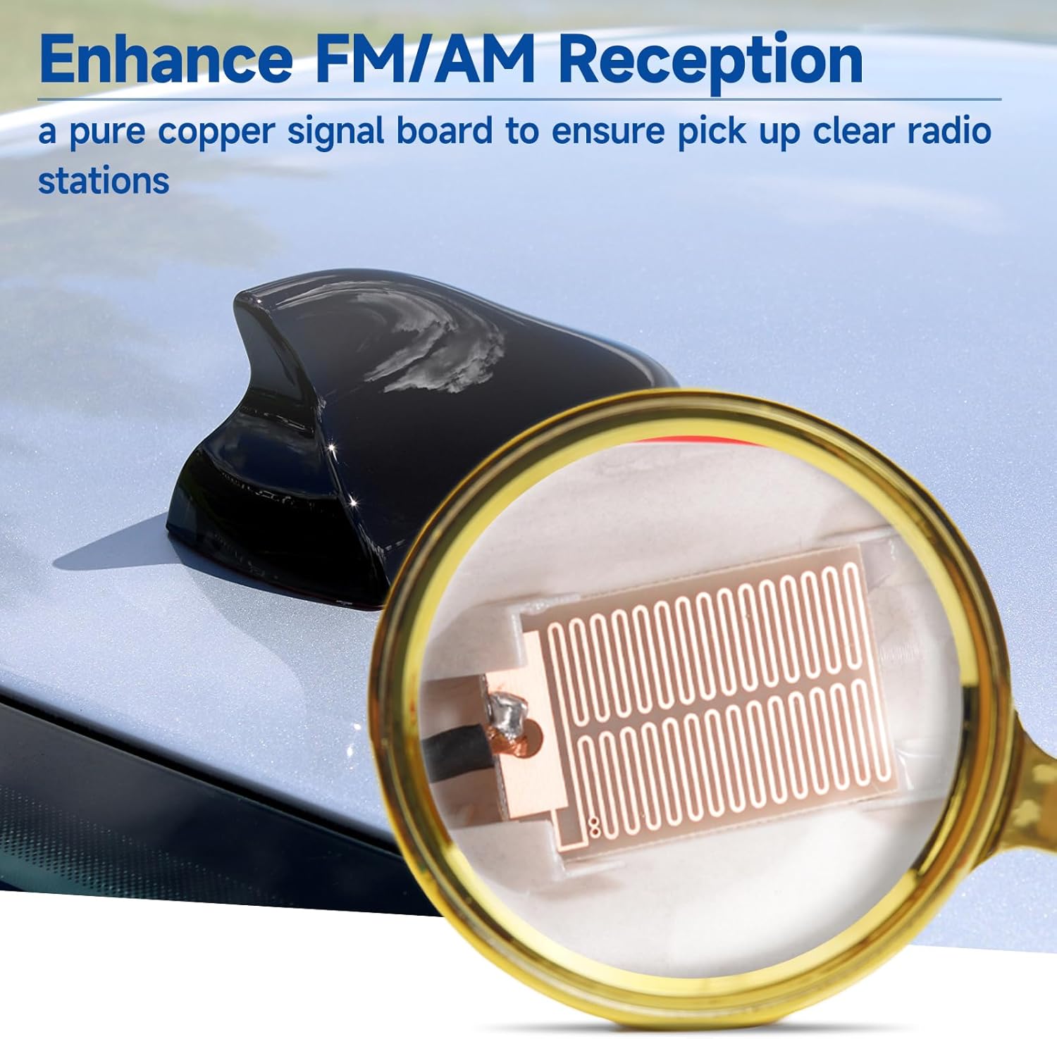 Eightwood Cubierta de antena de aleta de tiburón, antena de radio AMFM, antena universal de montaje en techo con cinta adhesiva para automóvil,