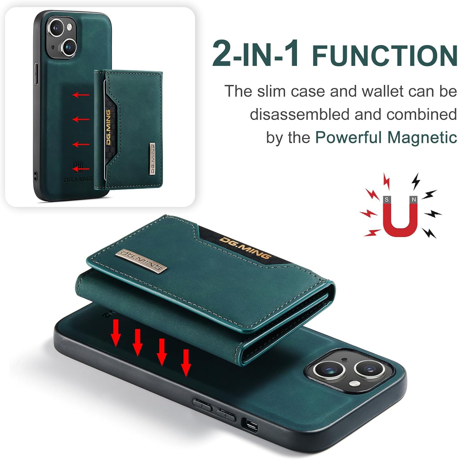 SZHAIYU Fundas de cuero tipo cartera para teléfono compatibles con iPhone 15, con tarjetero para hombre, 6.1 pulgadas, contraportada desmontable 2
