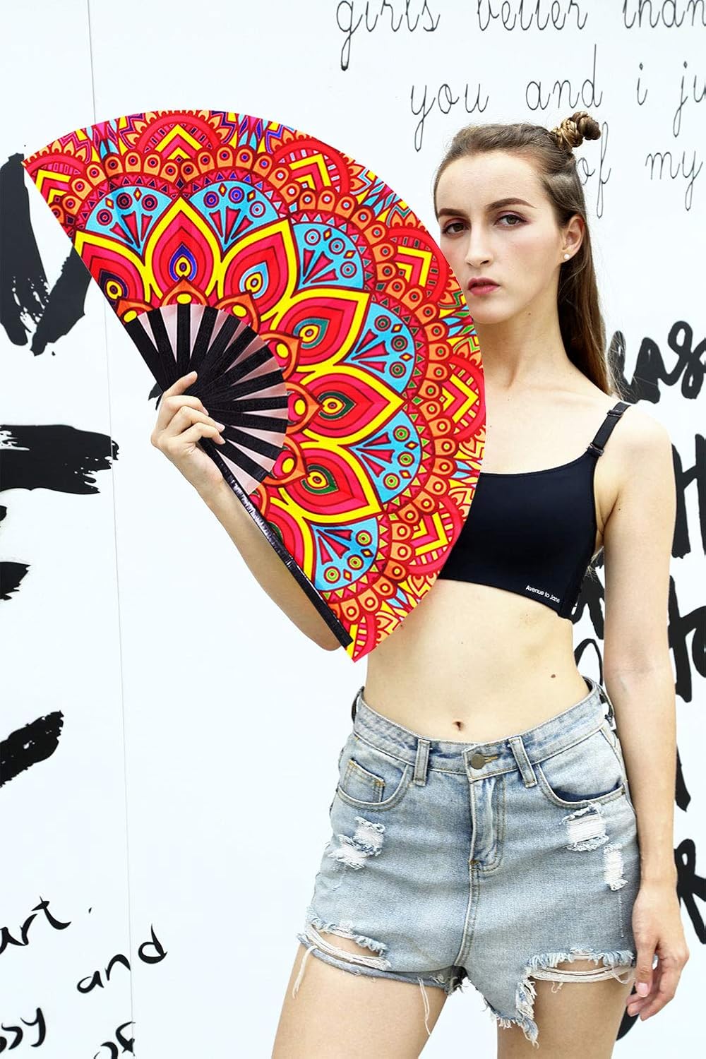 Amajiji Ventilador plegable grande, accesorios de festival rave para hombresmujeres, ventilador de mano de bambú chineasejaponés, decoración de