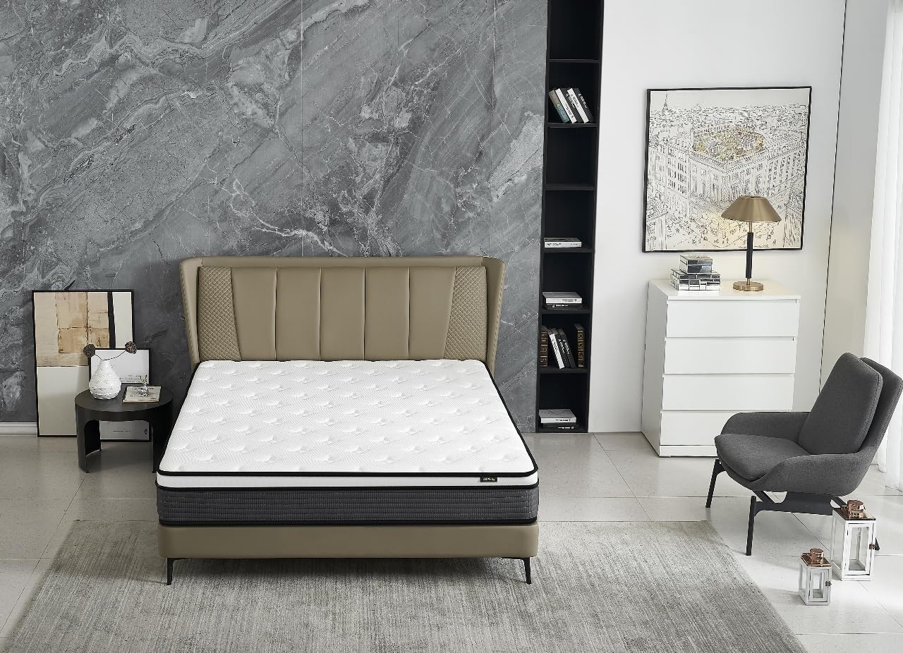 Container Furniture Direct Colchón híbrido tamaño Queen de 10 pulgadas en una caja, cojín de cama con diseño transpirable e hipoalergénico, firmeza