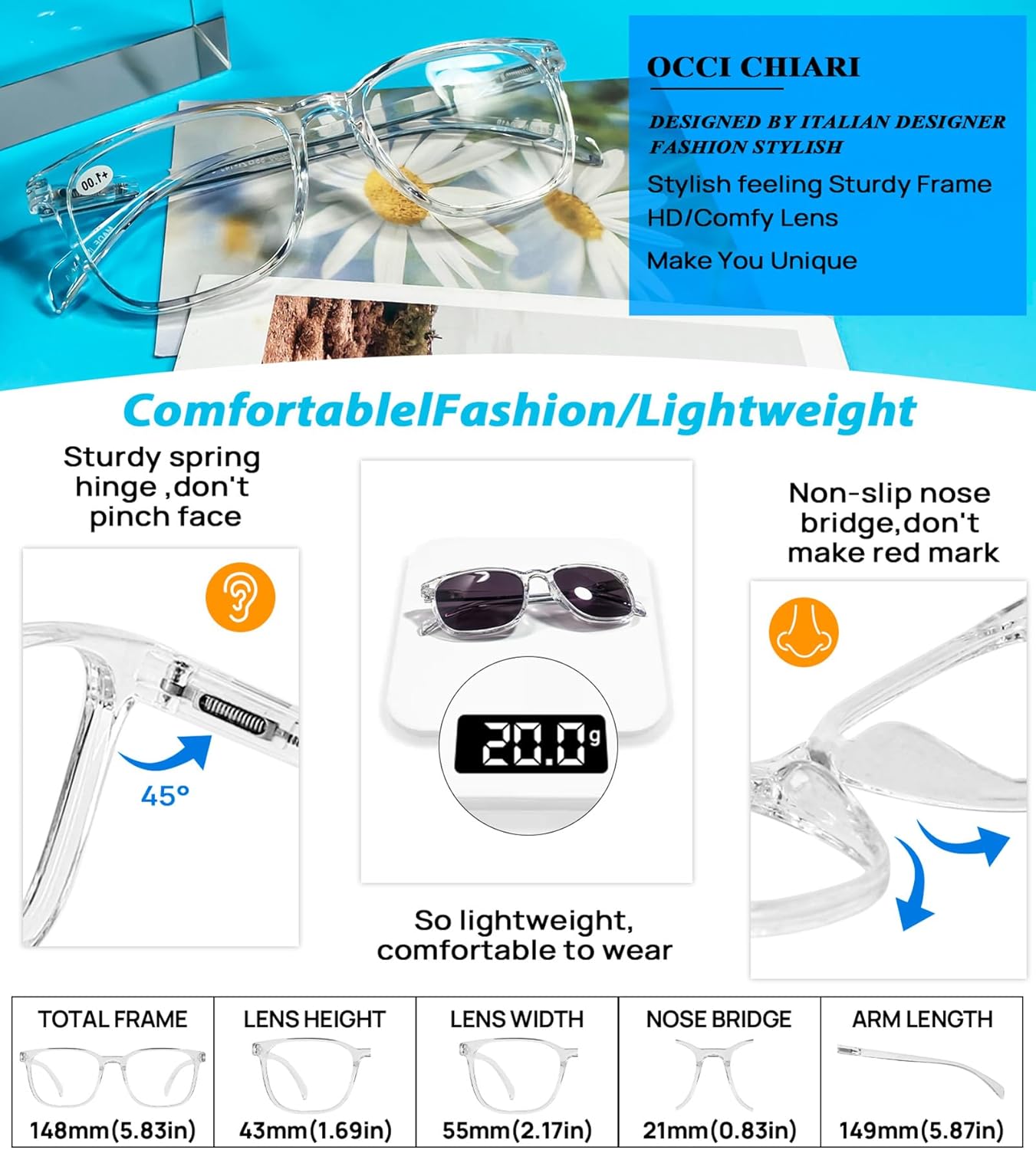 OCCI CHIARI Gafas de lectura bifocales fotocrómicas para hombres,Lectores de gafas de sol de protección UV de amplia transición