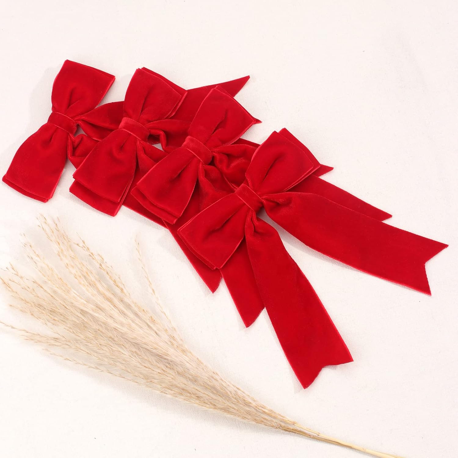 4 lazos de terciopelo para el cabello para niñas, pinzas para el cabello rojo, lazos largos para cola de caballo, accesorios para el cabello para