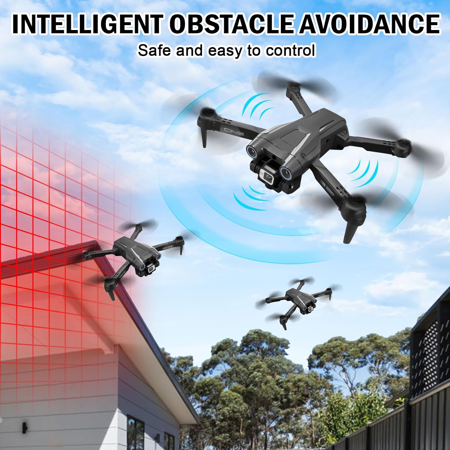 Dron para niños y adultos, cuadricóptero RC con cámara FPV HD 1080P para principiantes, mini dron plegable con evitar obstáculos, modo sin cabeza,