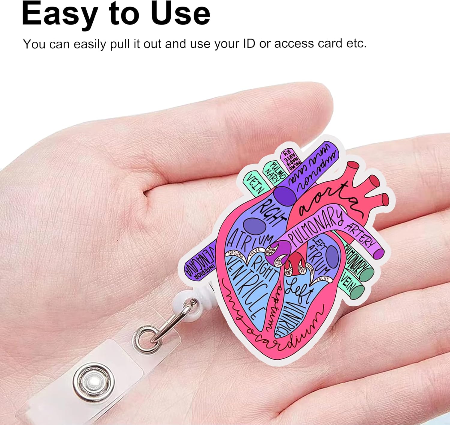 Carrete de insignia de corazón divertido, carretes de insignias retráctiles, clip retráctil, soporte retráctil para enfermeras, profesores de